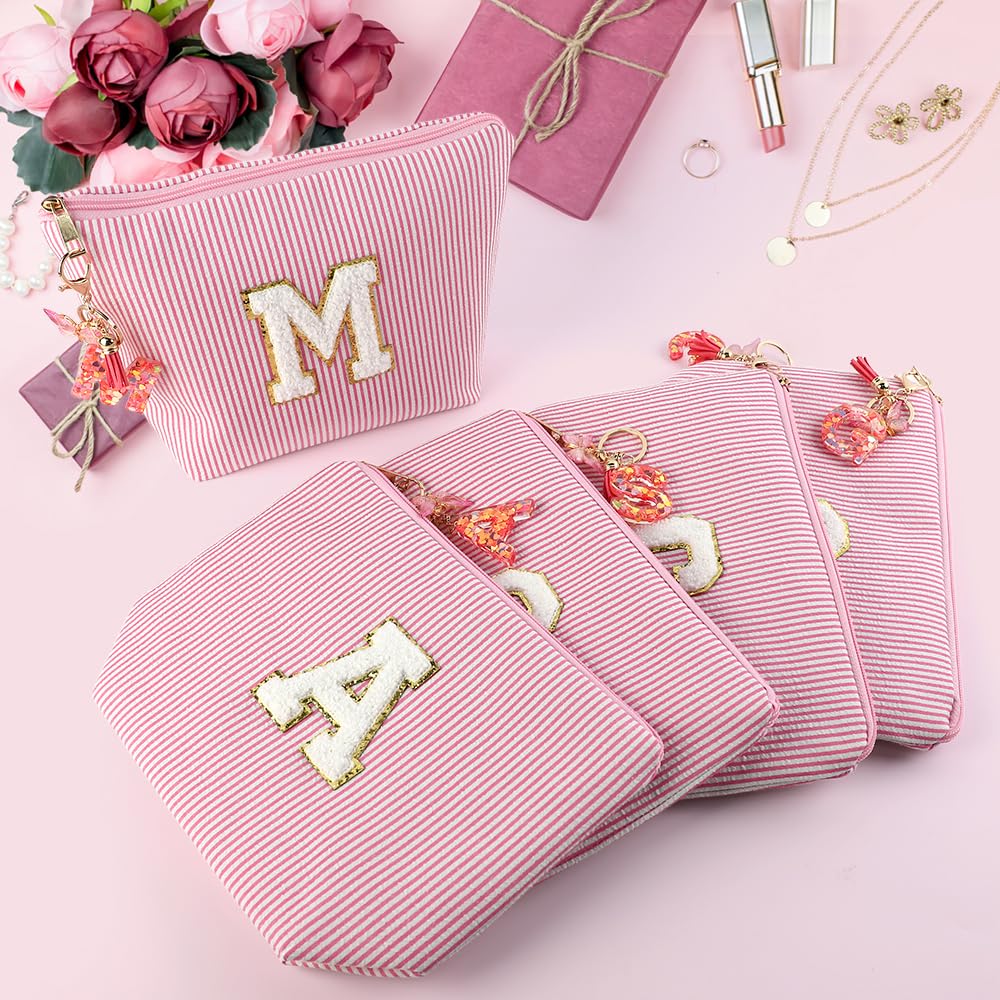 Pochette Personalizzata, Beauty Case e Portachiavi Bambina Ragazza con iniziale, Regali Personalizzati per Mamme, Fidanzate e Sorelle, Regali di Natale Donna (Rosa A)