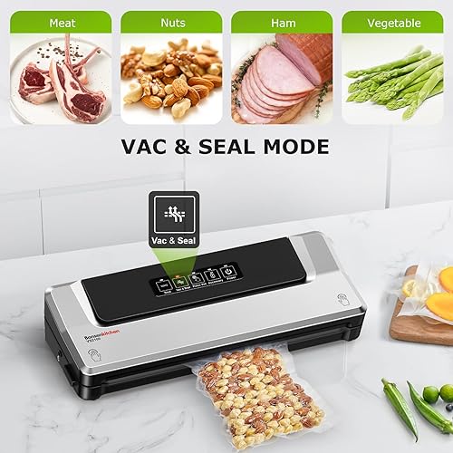Miniatura 3 de Bonsenkitchen Máquina selladora al vacío, máquina selladora de alimentos 5 en 1 de precisión para almacenamiento de alimentos y Sous Vide, máquina
