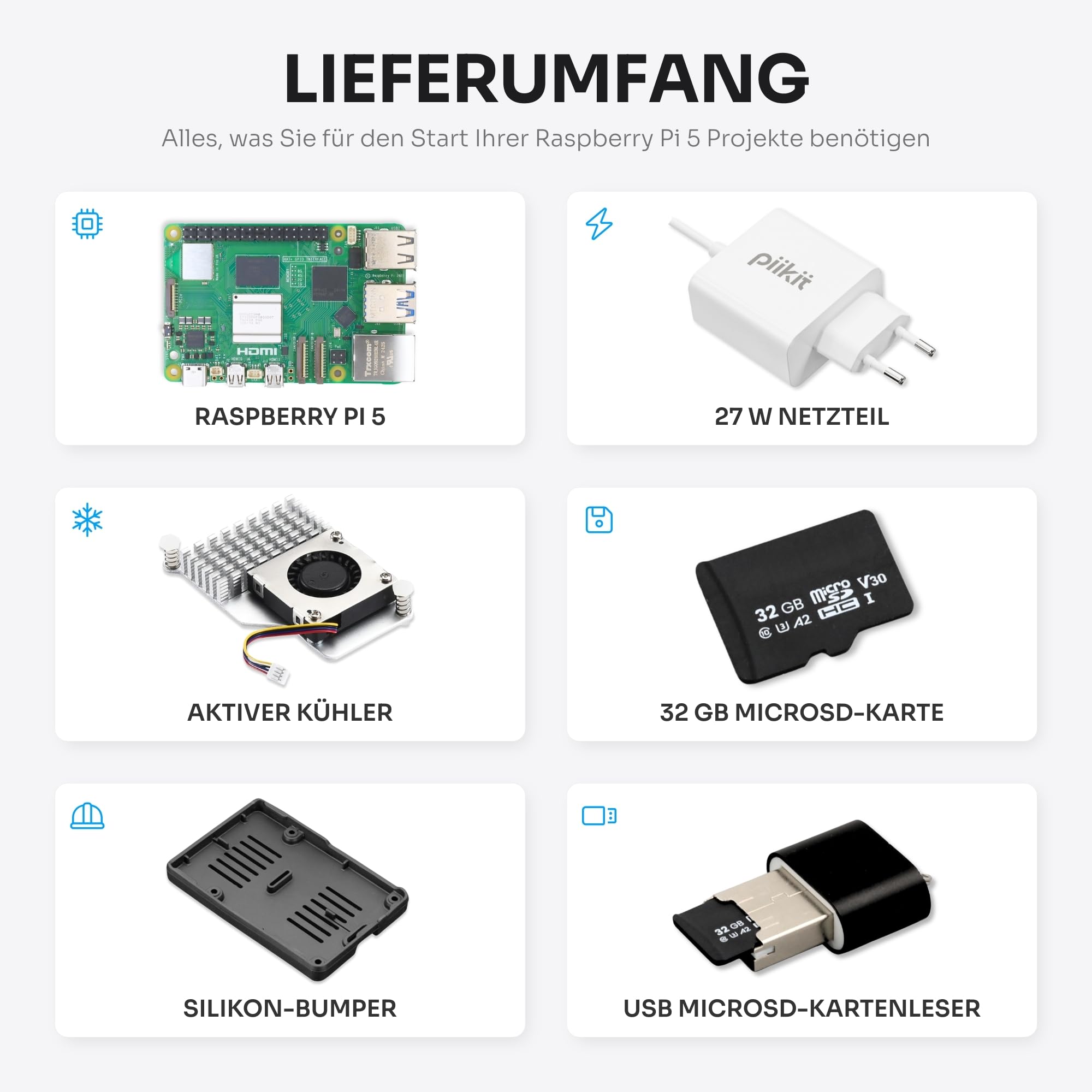 Starter-Set für Raspberry Pi 5 4 GB - Server Edition | 32 GB MicroSD-Karte | 27 W Netzteil | Active Cooler | Silikon-Bumper - 3
