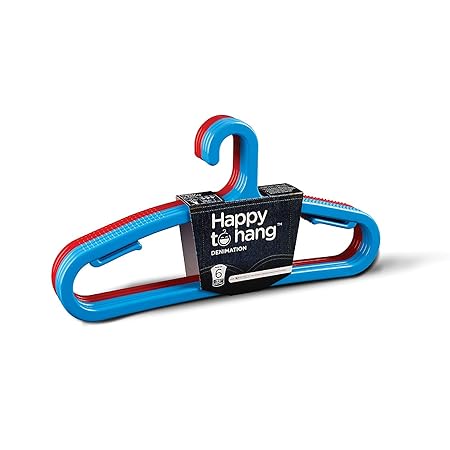 Happy To Hang Denimation 6 Piece Polypropylene Hanger, Blue and Red