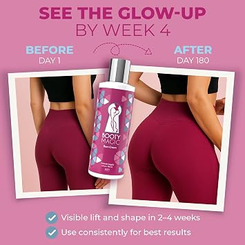 Booty Magic Butt Enhancement Cream - 6.0oz Butt Cream for Bigger Butt, Booty Cream Bigger Booty with Maca Root Extract, Pueraria Mirifica, Aloe Vera for Volume, Roundness and Softness