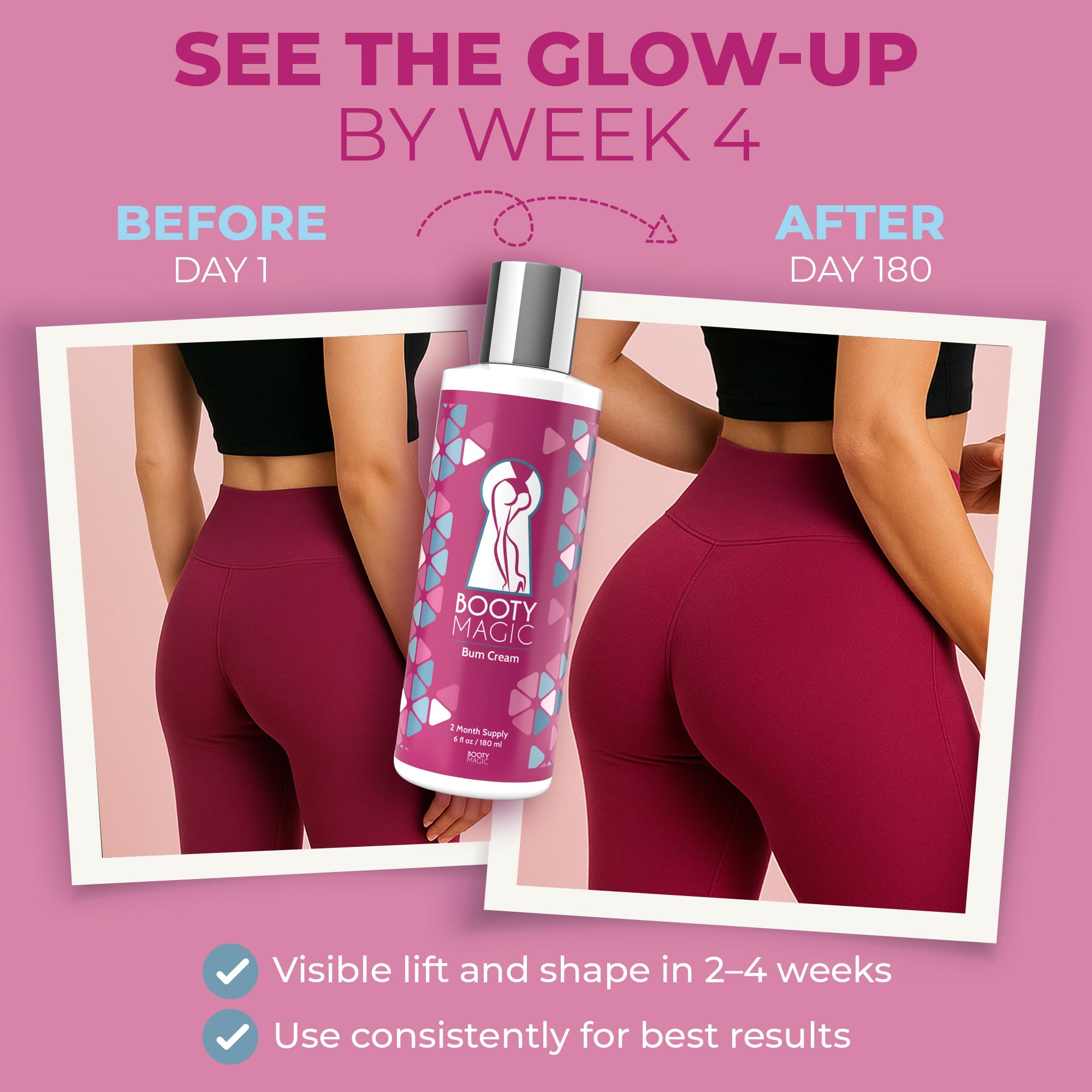 Booty Magic Butt Enhancement Cream with Maca Root, Pueraria Mirifica & Aloe Vera, 6 oz