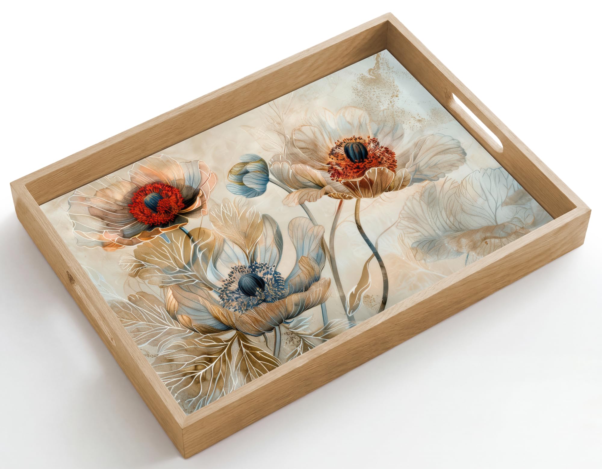 Bandeja Madera De Roble Rectangular 50x35 cm Bandejas Desayuno para Servir Comida Cocina Resistente Al Calor Cafe Tray Tabuleiro Flores - Beige - Moderno - Ilustración
