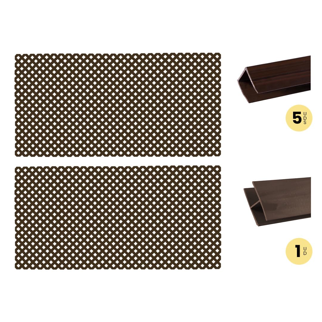 Pack of 2 Horizontal Installation PVC Lattices 18 mm Brown with Profiles and Union 1x2 M