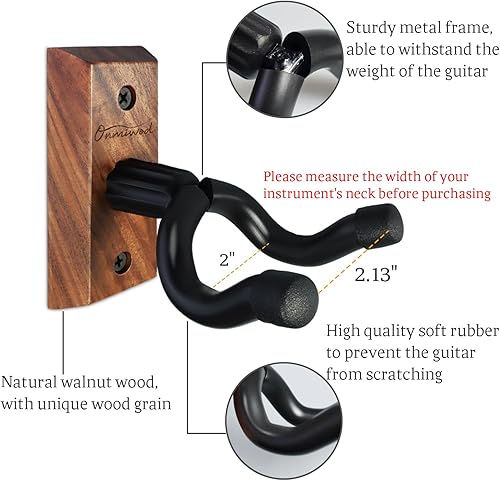Miniatura 5 de Soporte de pared para guitarra, 2 unidades, colgador de guitarra de madera de nogal negro, soporte de pared para guitarra en forma de U, soporte de