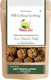 Dawn Lee Assorted Dry Fruits Laddu- Sugar Free - Healthy Laddoo- Gluten Free- No Preservatives- Dryfruit Ladoo- Homemade Indian Sweets -Natural- Mamra Almond Desi Khand A2 Bilona Ghee -100 GM