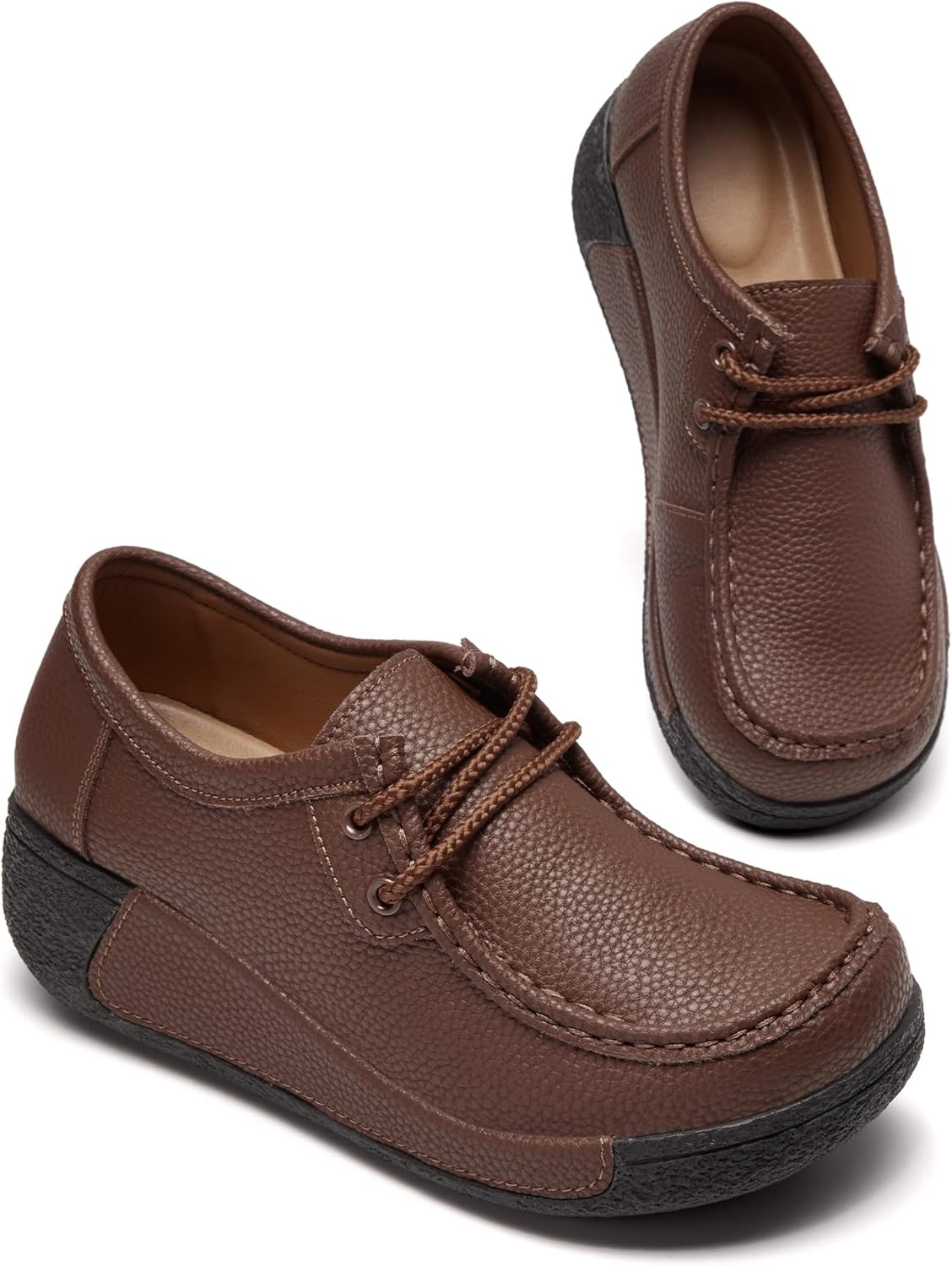 Women's Platform Slip-on Loafers Casual Lace-up Comfortable Daily Leather Oxford Shoes - Image 8