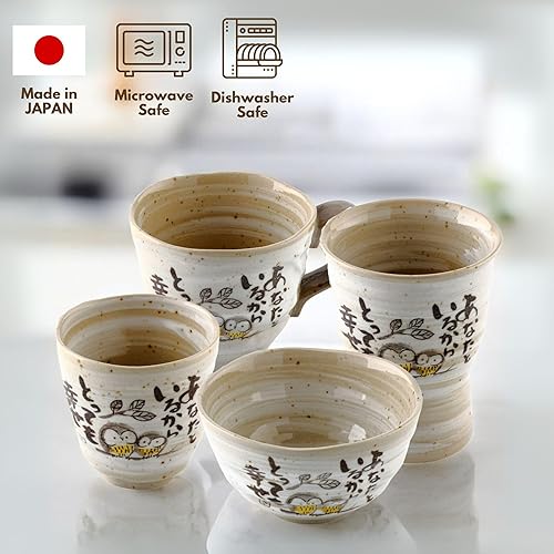 Miniatura 7 de MIno Yaki (Ware) - Cuencos de arroz japoneses hechos a mano, diseño de búho, juego de 2, 4.5 pulgadas, cuencos de cereales, cuencos de cerámica para