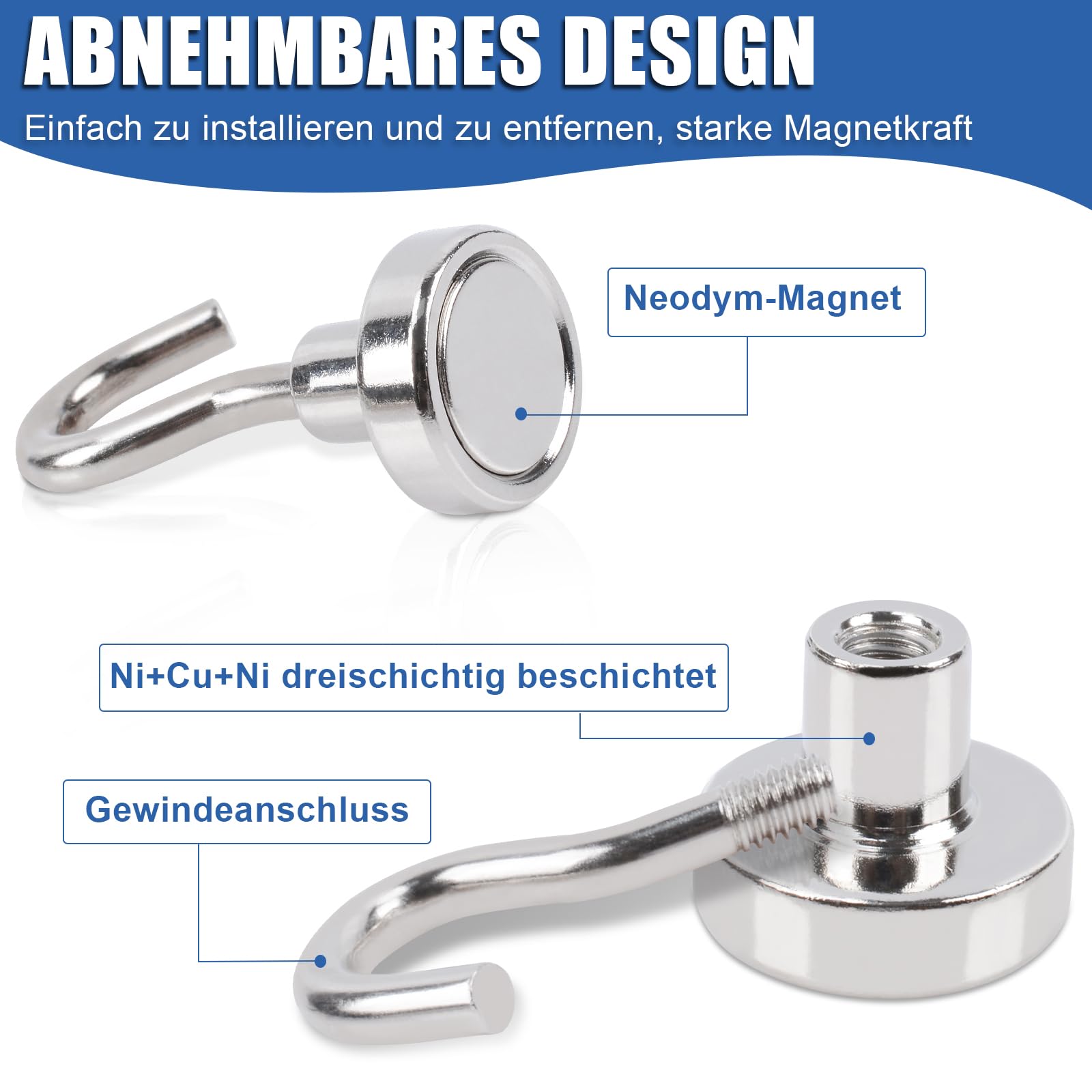 FPMYB 20 ganchos magnéticos extra fuertes, de neodimio y acero, con ganchos para cruceros, barbacoa, cocina, frigoríficos, puertas de hierro, oficina, 20 unidades