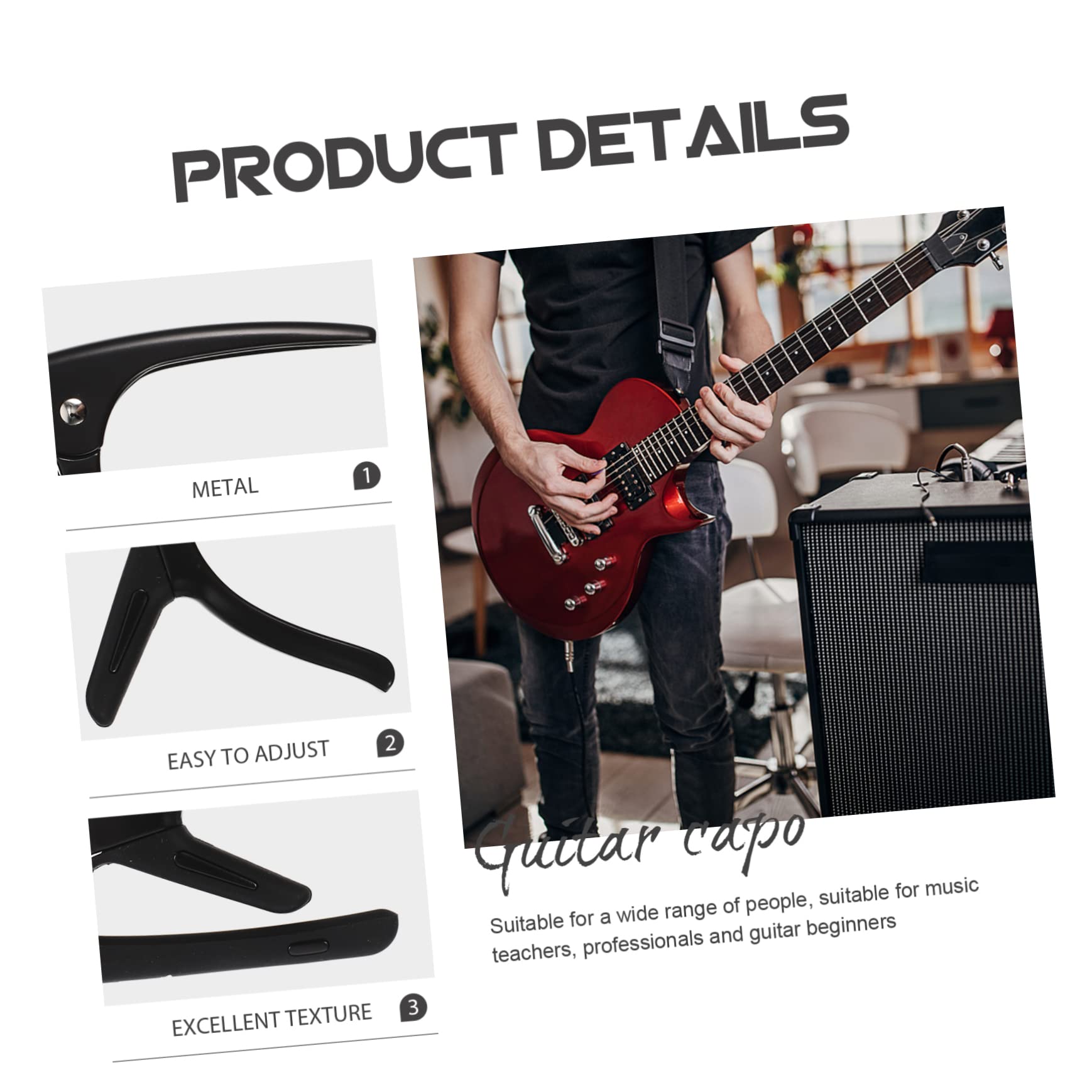 BESTonZON 5juegos Capo De Guitarra Portátil Con Pua Accesorio De Afinación Para Guitarra Eléctrica y Clásica Diseño Ergonómico