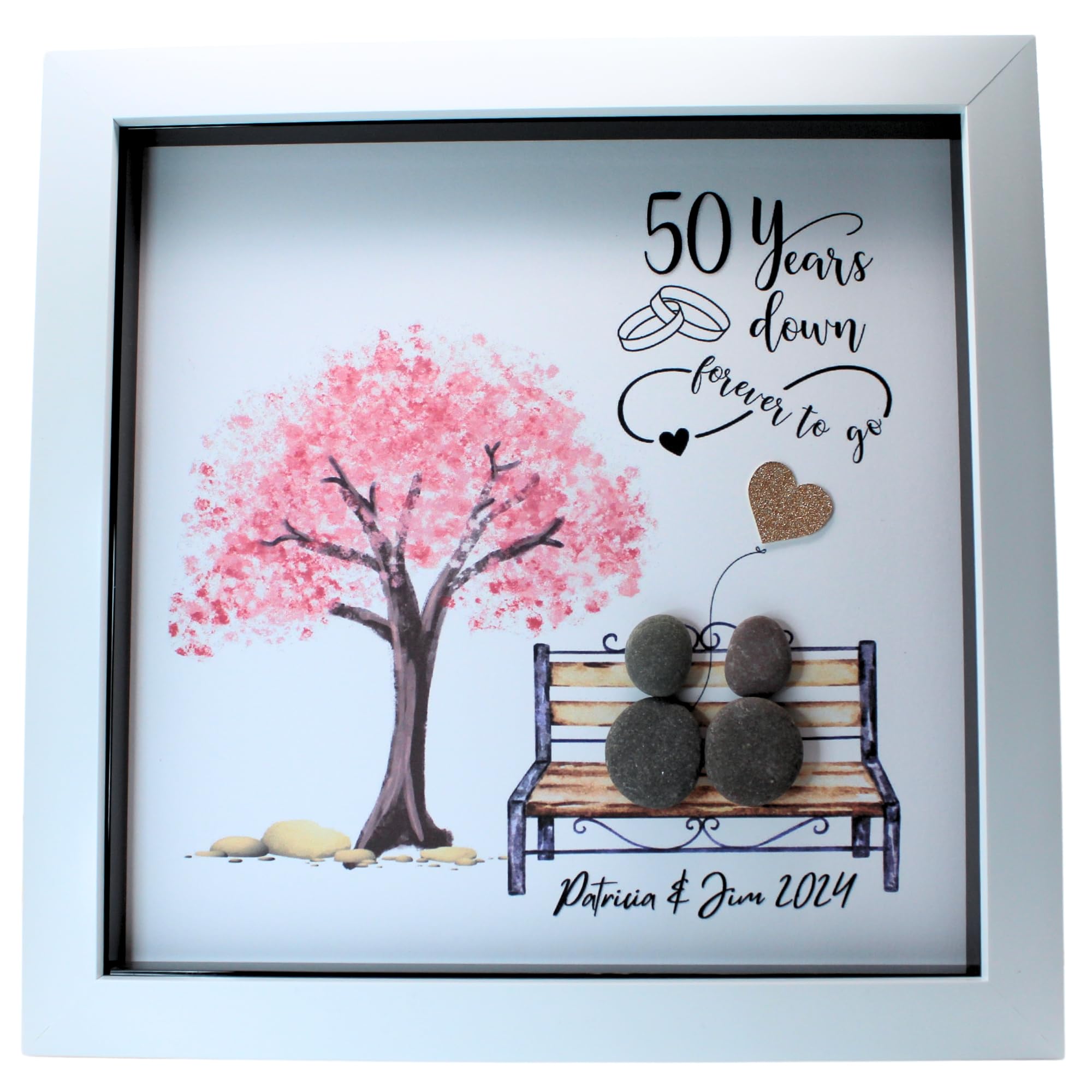 Personalised Golden 50th Wedding Anniversary Pebble Art, Unique Handmade 50th Wedding Anniversary Gift, Meaningful 50th Anniversary Gift for Her or Him, Customised Golden Wedding Anniversary Keepsake