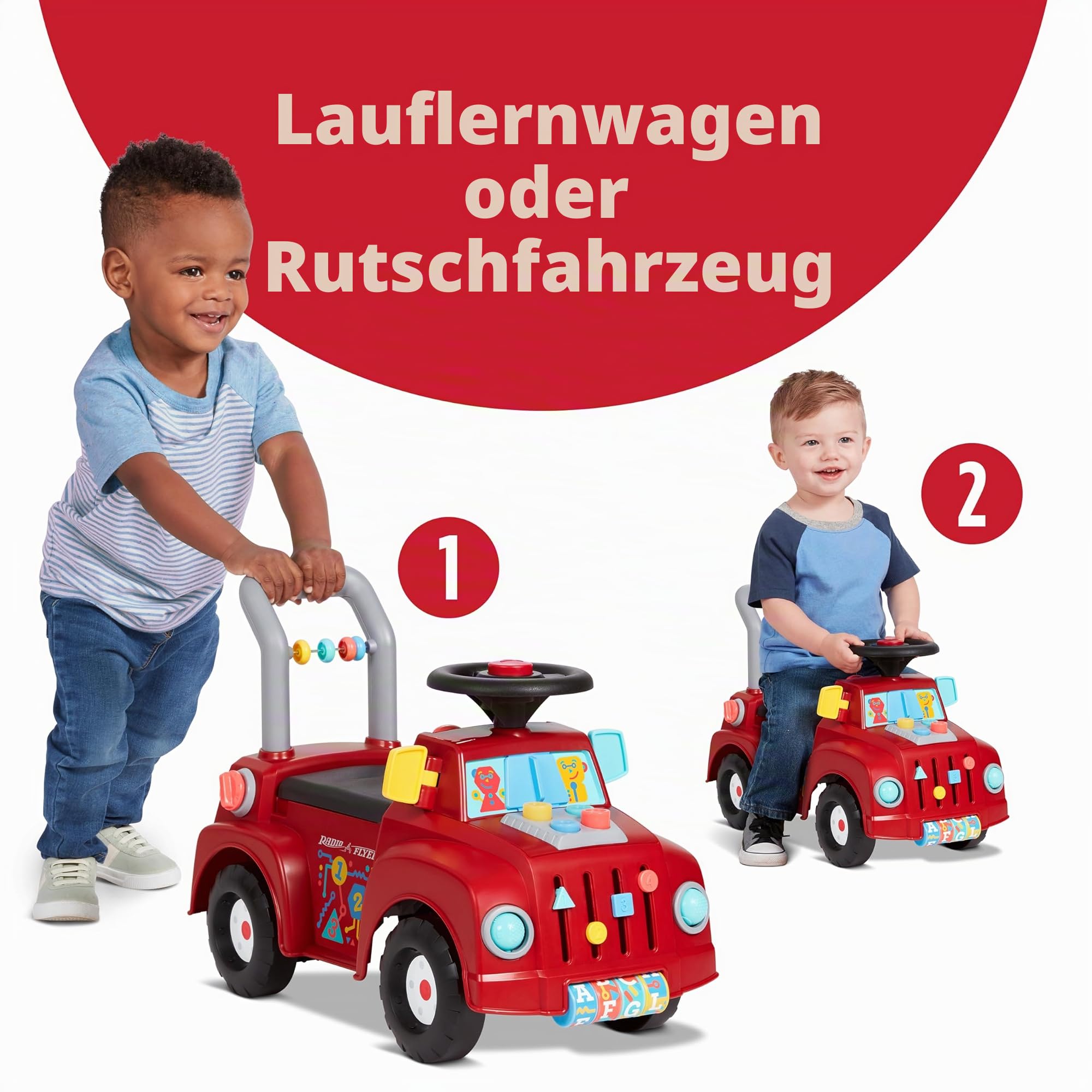 Radio Flyer Tinker Truck mit Lichtern und Geräuschen, Rutschspielzeug, Mitfahrspielzeug für Kleinkinder, für Kinder von 1–3 Jahren, Rot