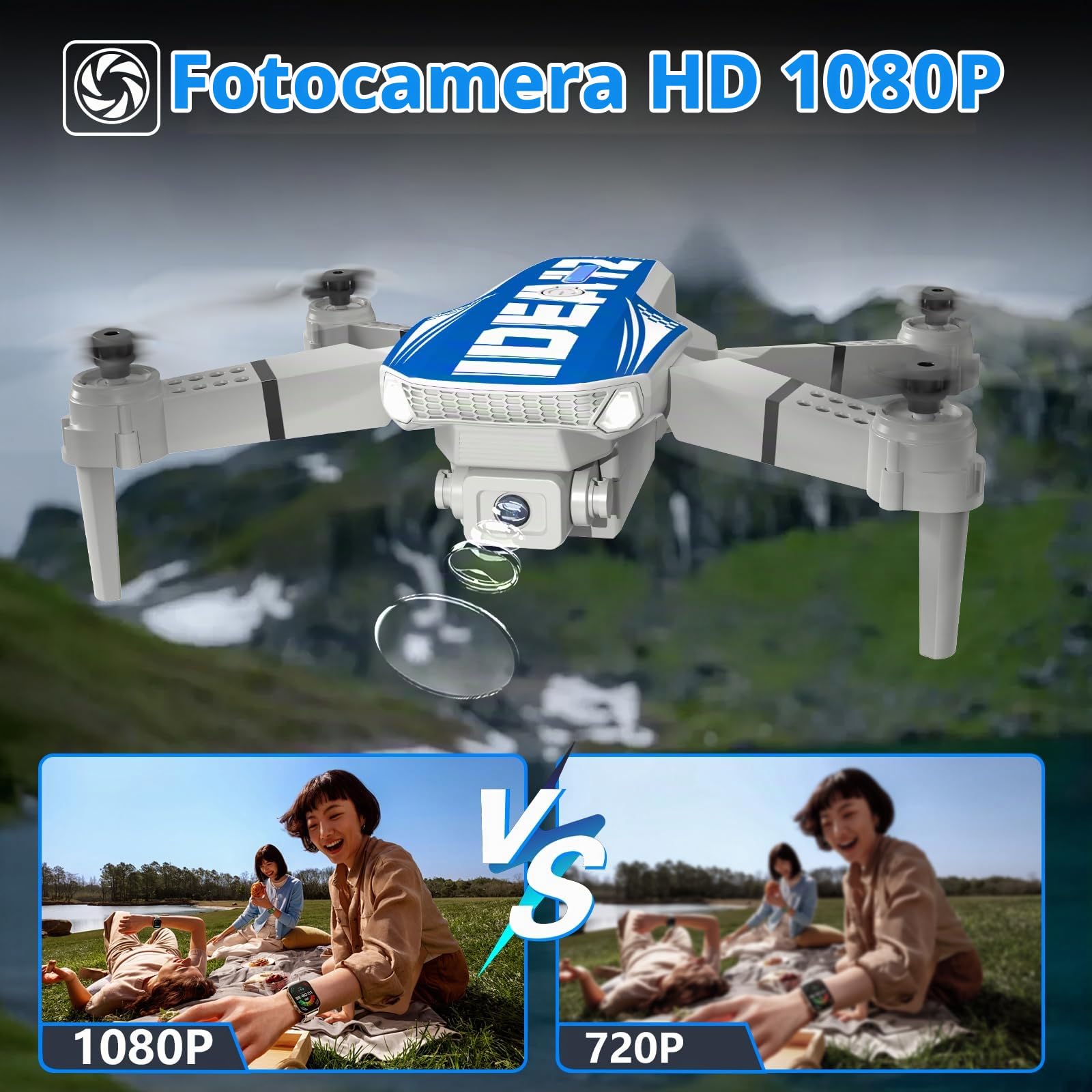 Mini Drone con Telecamera 1080P, IDEA12 Drone con Posizionamento Flusso Ottico, Evitamento Ostacoli 270°, Modalità Senza Testa, Quadcopter Droni con Trasmissione WiFi per Adulti