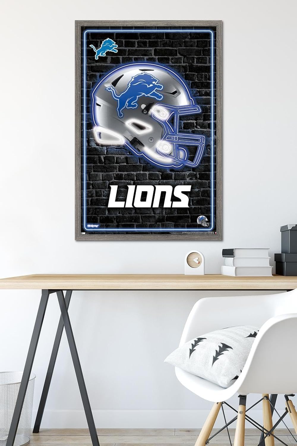 NFL Detroit Lions - Neon Helmet 23 Wall Poster, 34L" x 22.4W", Barnwood Framed Version