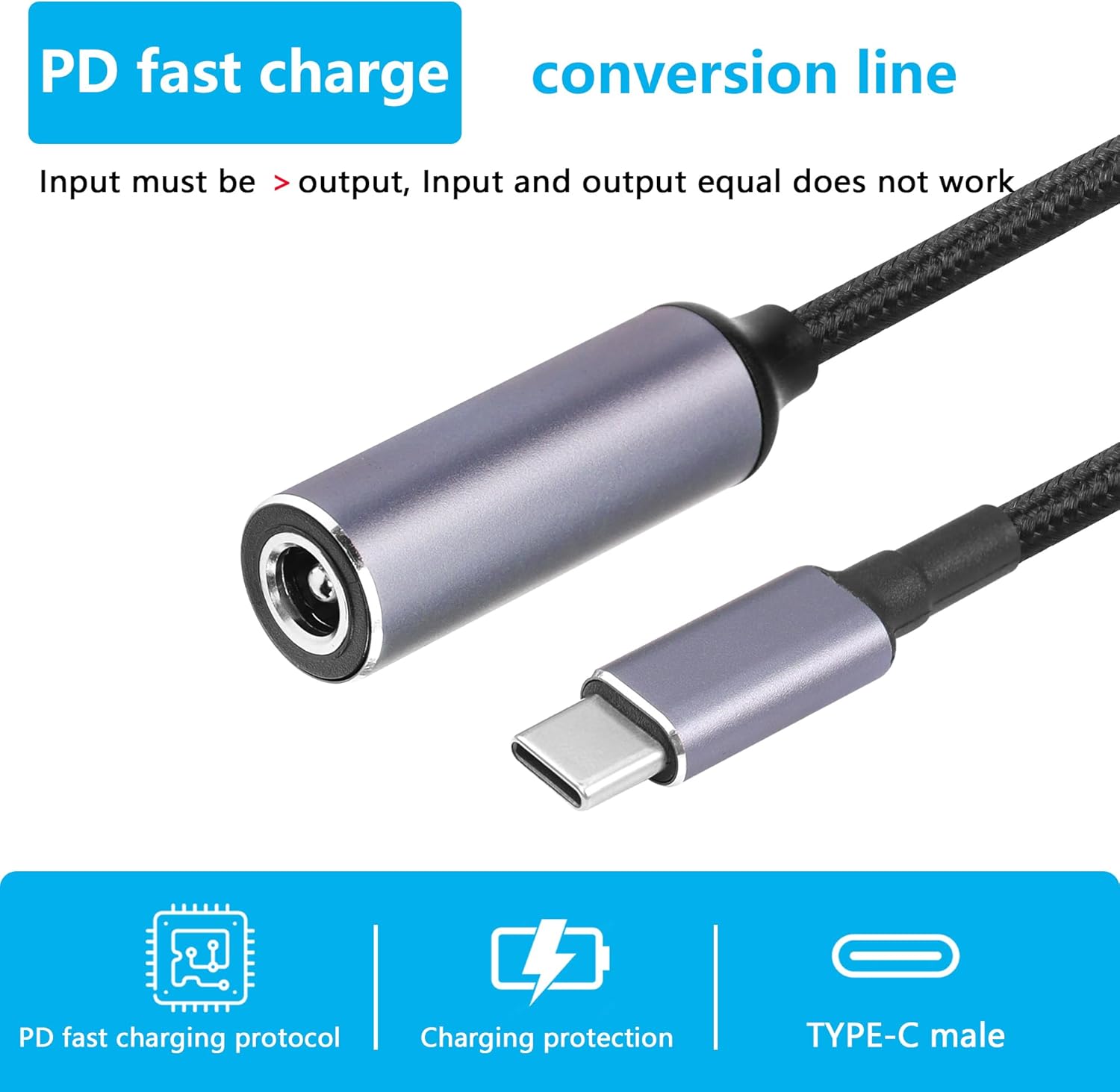 SinLoon PD 100W Laptop Charger Adapter With DC 6.3mm x 3.0mm Female Input to USB Type C Male Power Charging Cable DC6330 - PD Automatic Identification Chip for Phone, Tablet, Laptop image 7 of 7 B0CZ9KM7ZS