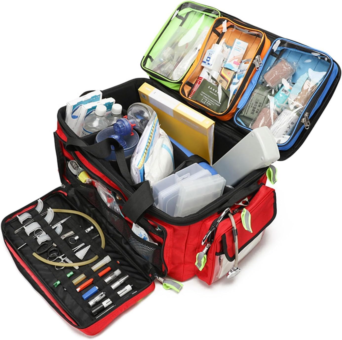 Large Capacity Trolley Box Type First Aid Kit, Multi-Functional Trauma Bag, Portable Emergency Survival Medical Backpack(Red)
