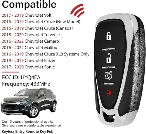 Miniatura 2 de Reemplazo para Chevrolet Volt Cruze Traverse Camaro Malibu Blazer Sonic Key Fob 2019 2021 2022 Control remoto HYQ4EA 4 botones 433MHz