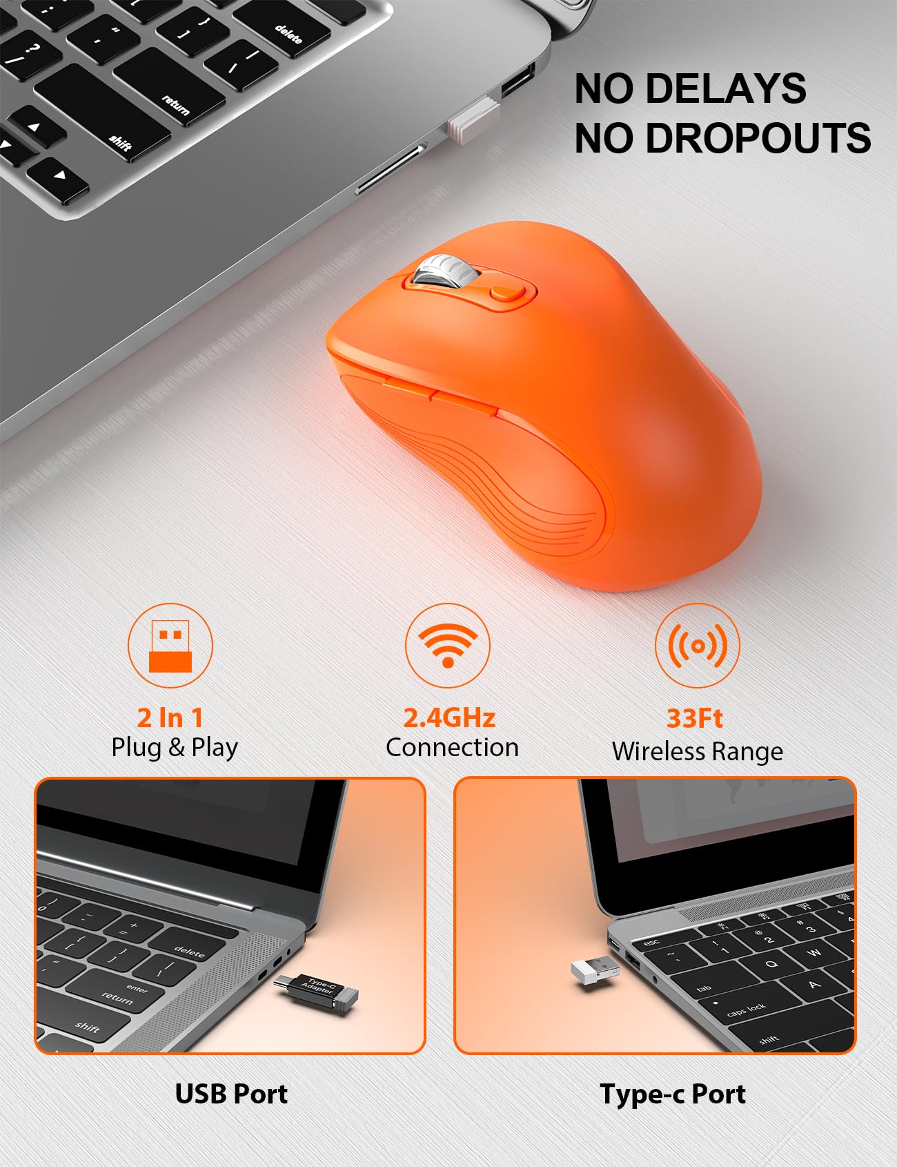 Trueque Ratón inalámbrico para laptop, mouse ergonómico de 2.4 GHz con botones hacia atrás y adelante, 3 niveles DPI, 6 botones, mouse óptico USB inalámbrico para Windows, Chromebook, MacBook PC