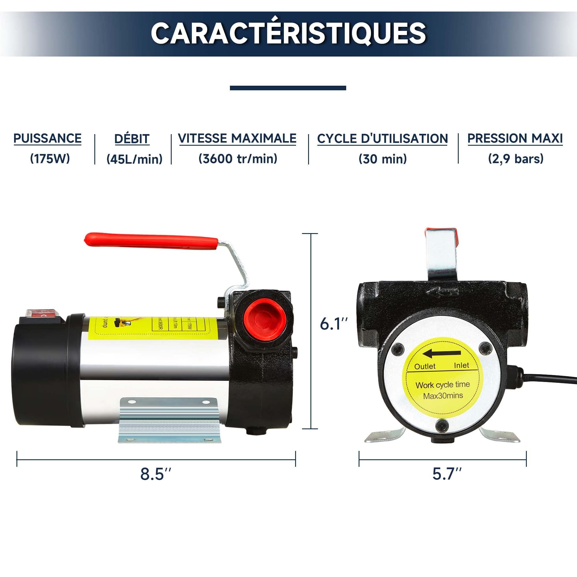 Pompa Travaso Gasolio 12V 180W: Portata 50 L/min, Pompa Elettrica Portatile con ugelli di spegnimento automatico, Filtro e Tubi per Diesel, Biodiesel, Cherosene e Olio Combustibile