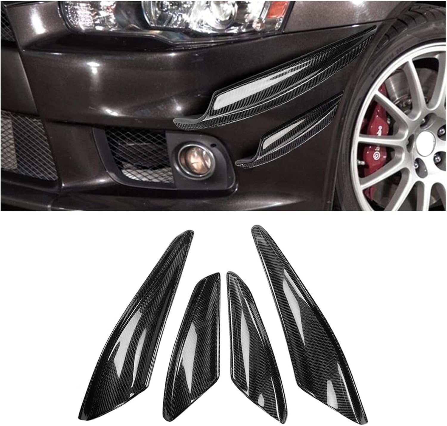 LINGYUE Bumper Bracket Compatible for Mitsubishi Lancer Evolution X EVO 10 2008-2010 Carbon Fiber Front Bumper Side Spoiler Canards Splitter Air Vent Cover Trim