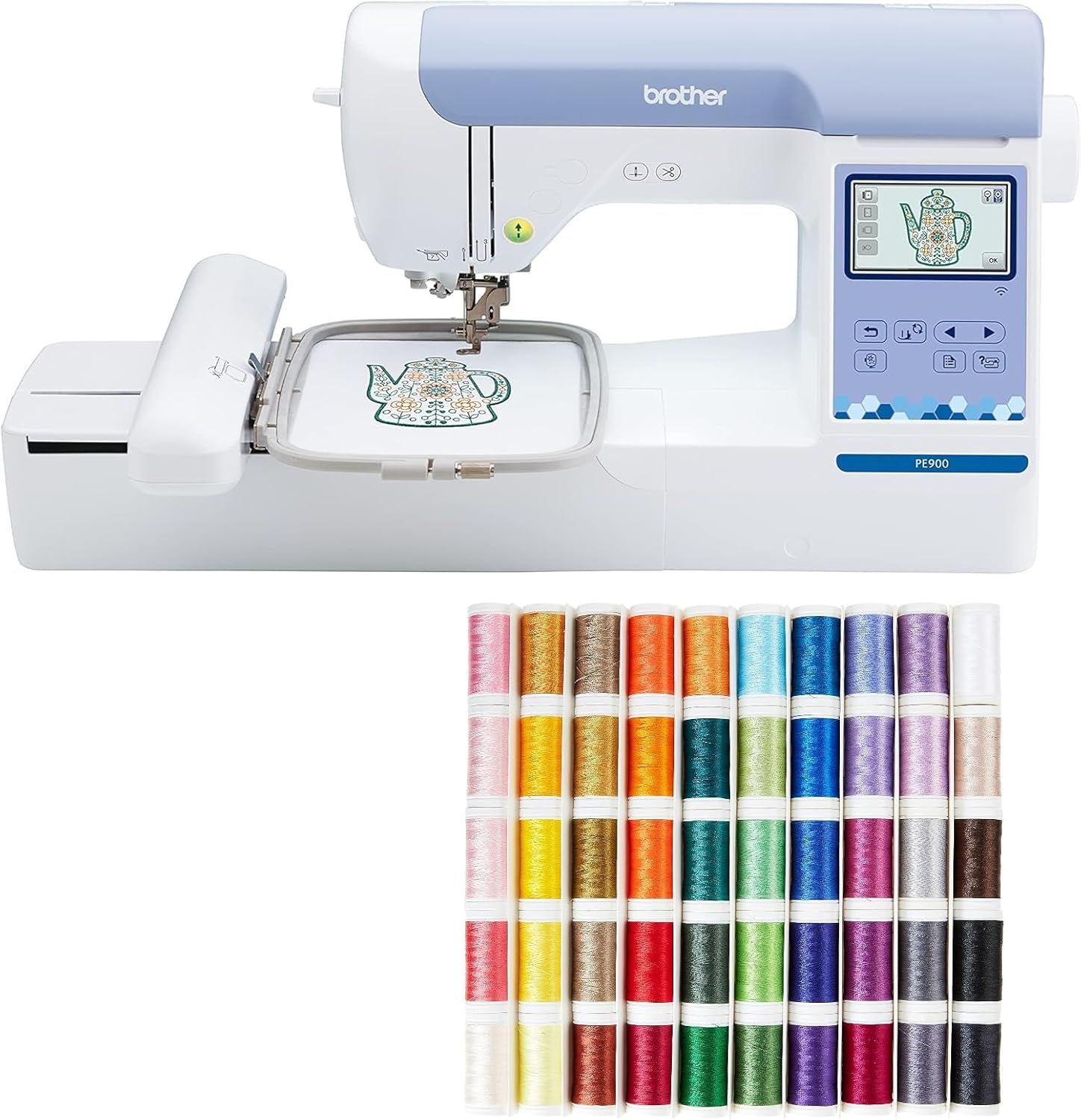 Brother PE900 Embroidery Machine with WLAN, and SA650 Designio 50-Color Thread Set