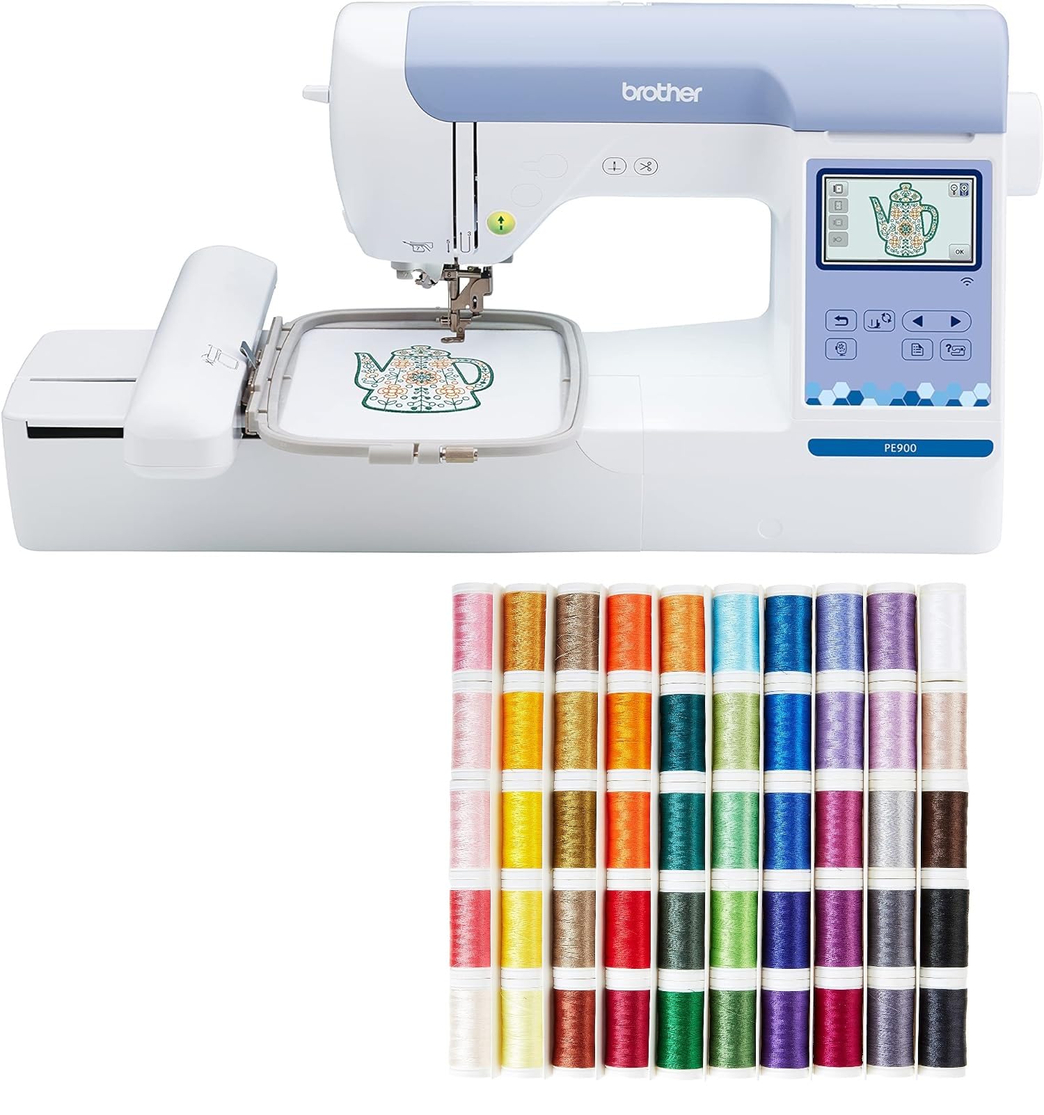 Brother PE900 Embroidery Machine with WLAN, and SA650 Designio 50-Color Thread Set