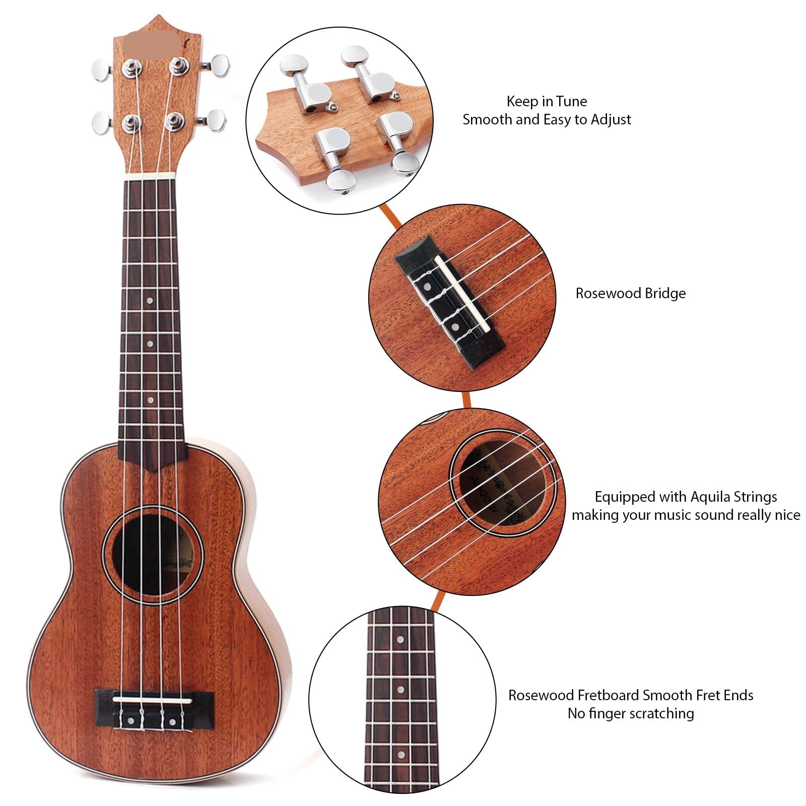 Ukulele Corde in Mogano for Ukulele Acustico da 21 Pollici for Strumenti Musicali Principianti for Studenti Principianti Professionisti
