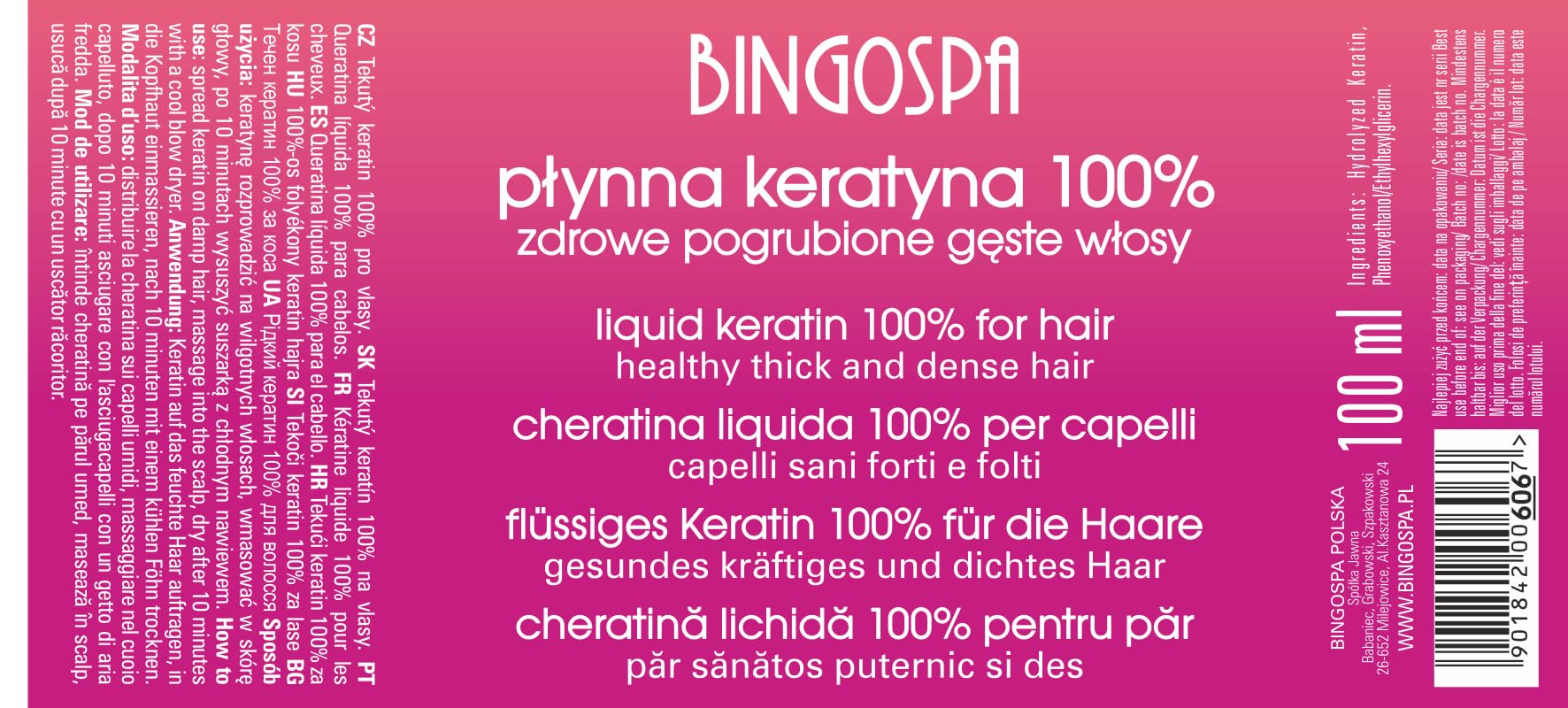 BINGOSPA Queratina líquida 100% para cabello fuerte, cabello brillante contra puntas abiertas y rotas - 100ml