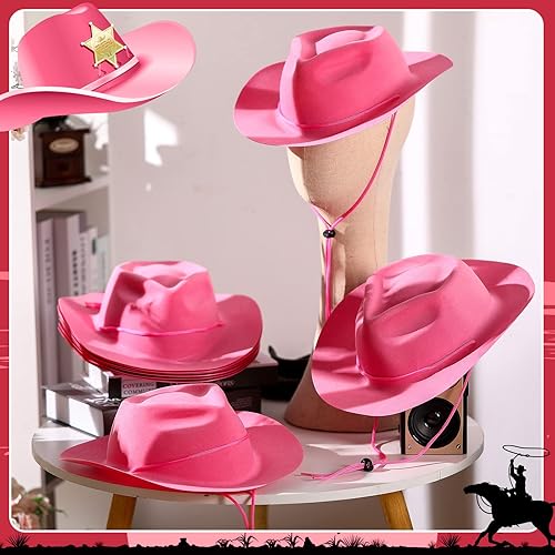Miniatura 3 de Hicarer Juego de 12 sombreros de vaquero occidentales de fieltro de ala ancha, sombreros de fiesta de vaquera para hombres, mujeres, adultos, fiesta