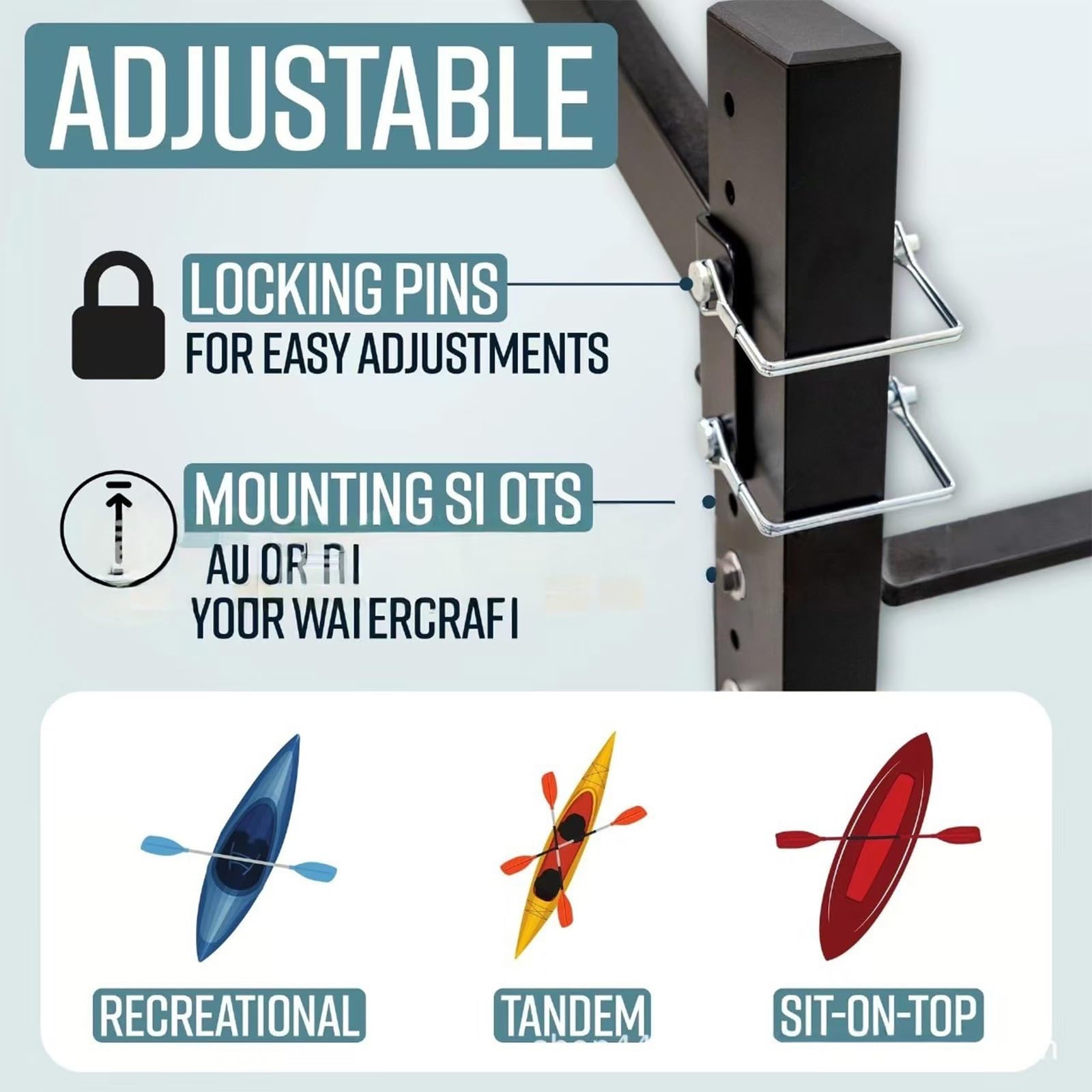 Scaffale autoportante resistente con bracci regolabili per kayak, canoe, tavole da surf e paddle