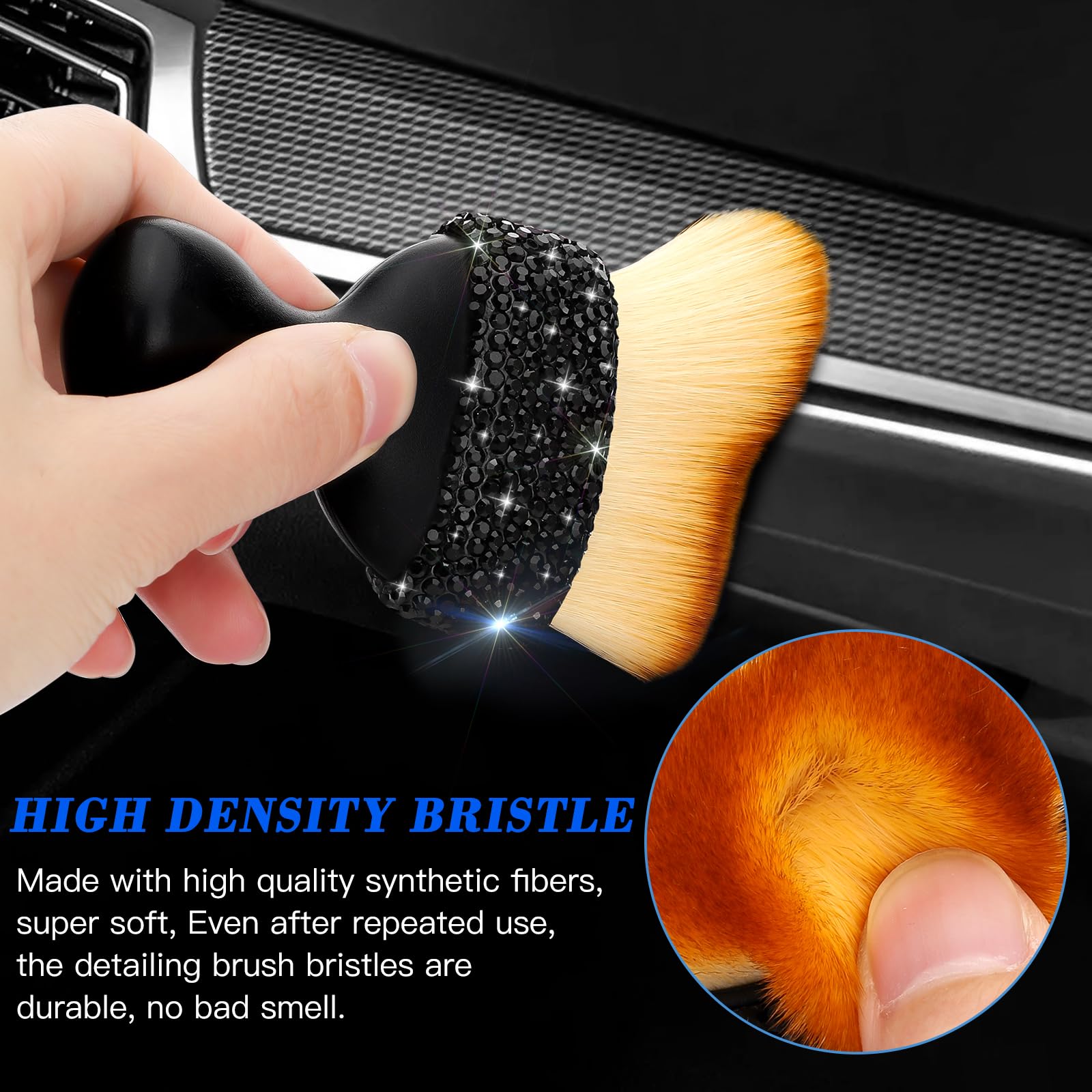 SAVORI Car Detailing Brush Tools Bling Interior Dust Brush, Soft Bristles Detailing Brush Dusting Tool for Automotive Dashboard Air Conditioner Vents Leather Computer Scratch Free (Black)