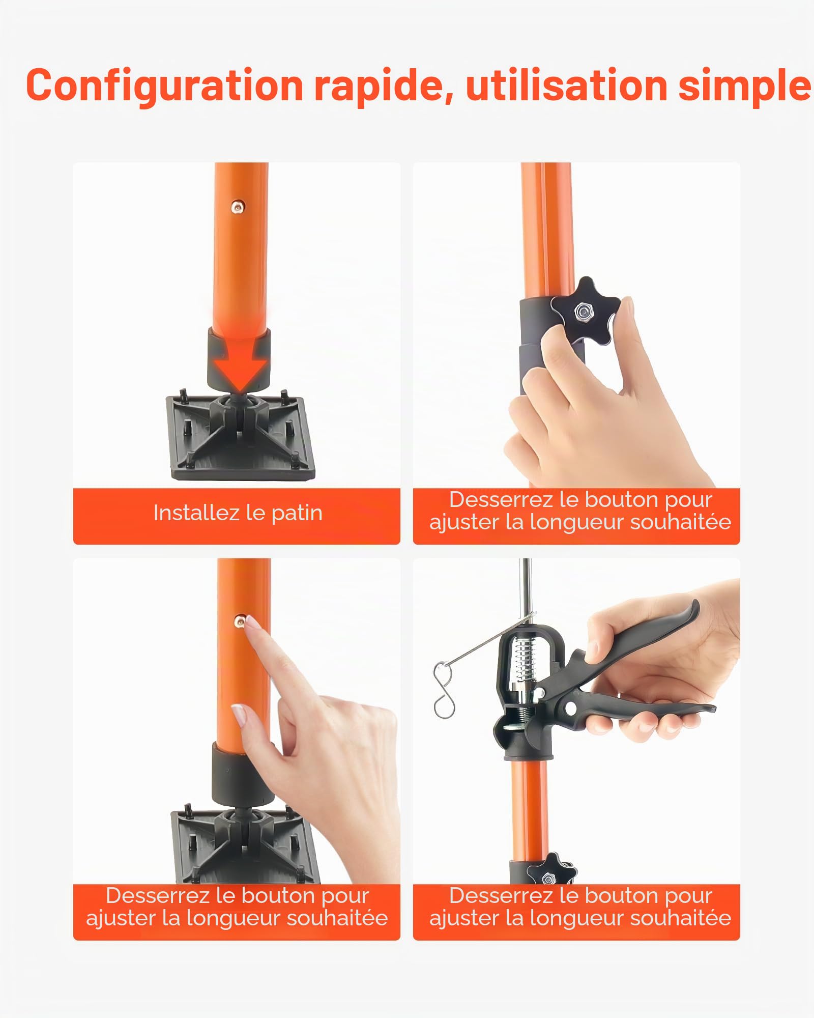 VEVOR Étai de Soutien Télescopique 116-290 cm Poteau de Support Réglable Lot de 8, Tige Dégagement Rapide, en Acier, Charge 70 kg, Étai pour Plafond, Installation d'Armoires, Levage de Cloisons Sèches