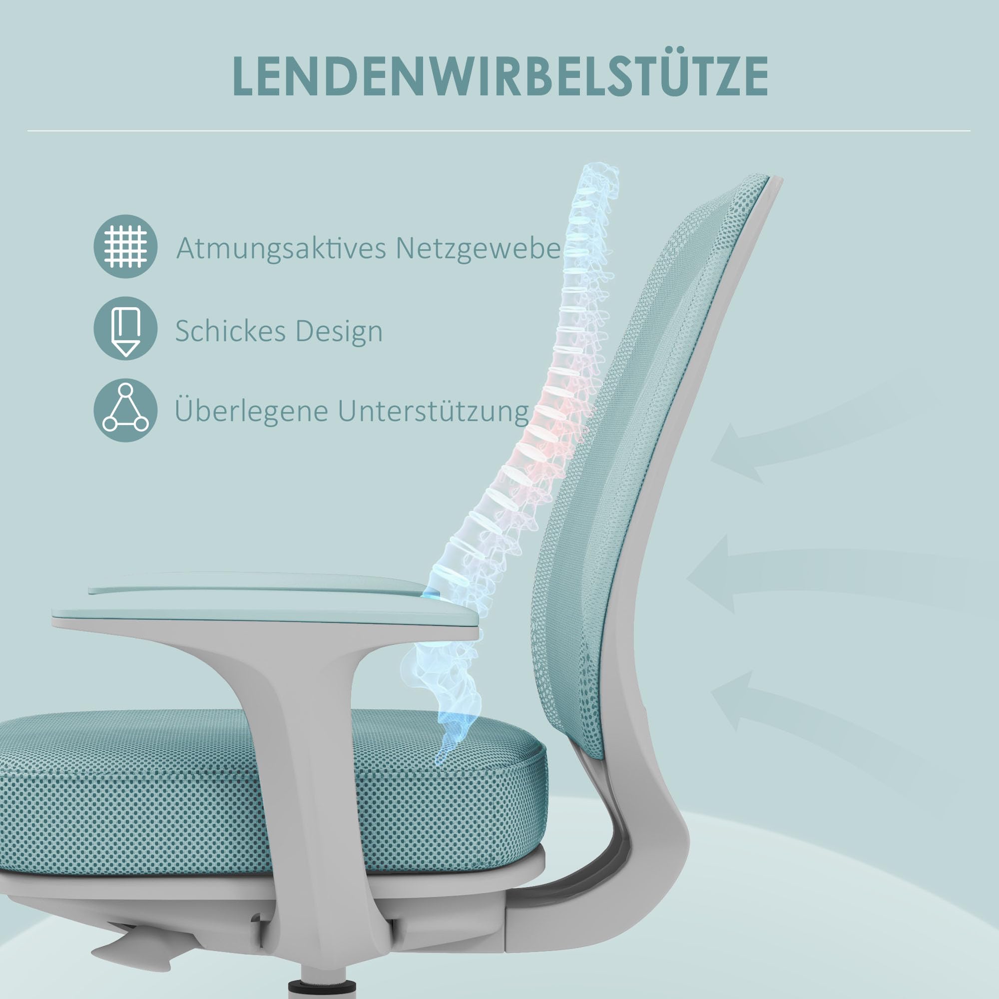 Vinsetto Bürostuhl Ergonomisch mit Drehfunktion für Home-Office Grün | Schreibtischstuhl, Höhenverstellbar, Computerstuhl, Polyester
