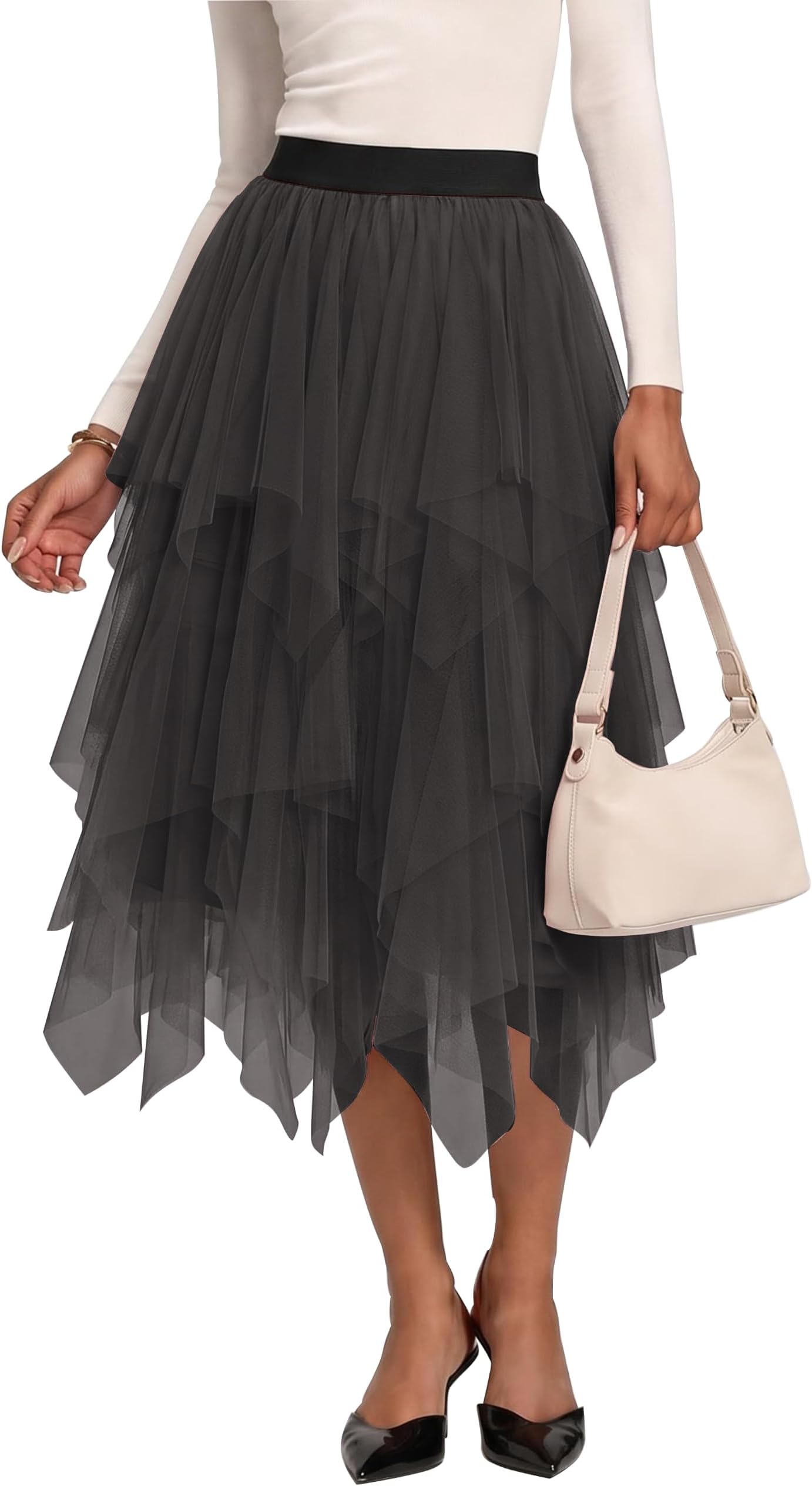 Women's Sheer Tutu Skirt Tulle Mesh Layered Midi Skirt