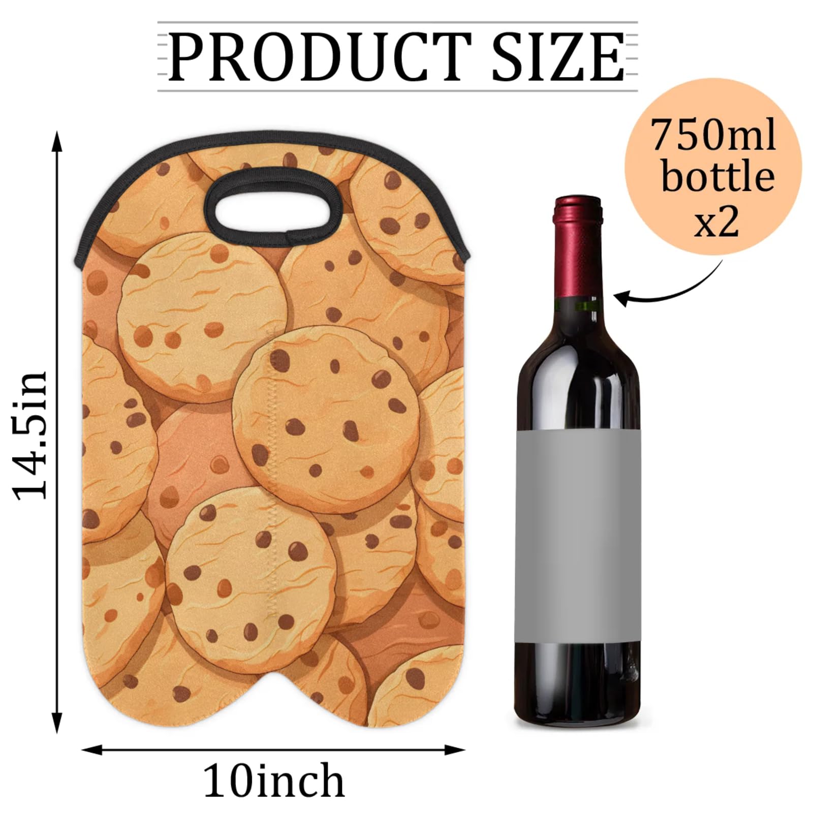 GzLeyigou 2 Bottles Biscuits Wine Bag Sleeve Totes Neoprene Protective Wine Carrier Bag for Wine,Water, Champagne, Beer, Baby Bottles,Gift 14.5 x 10 Inches