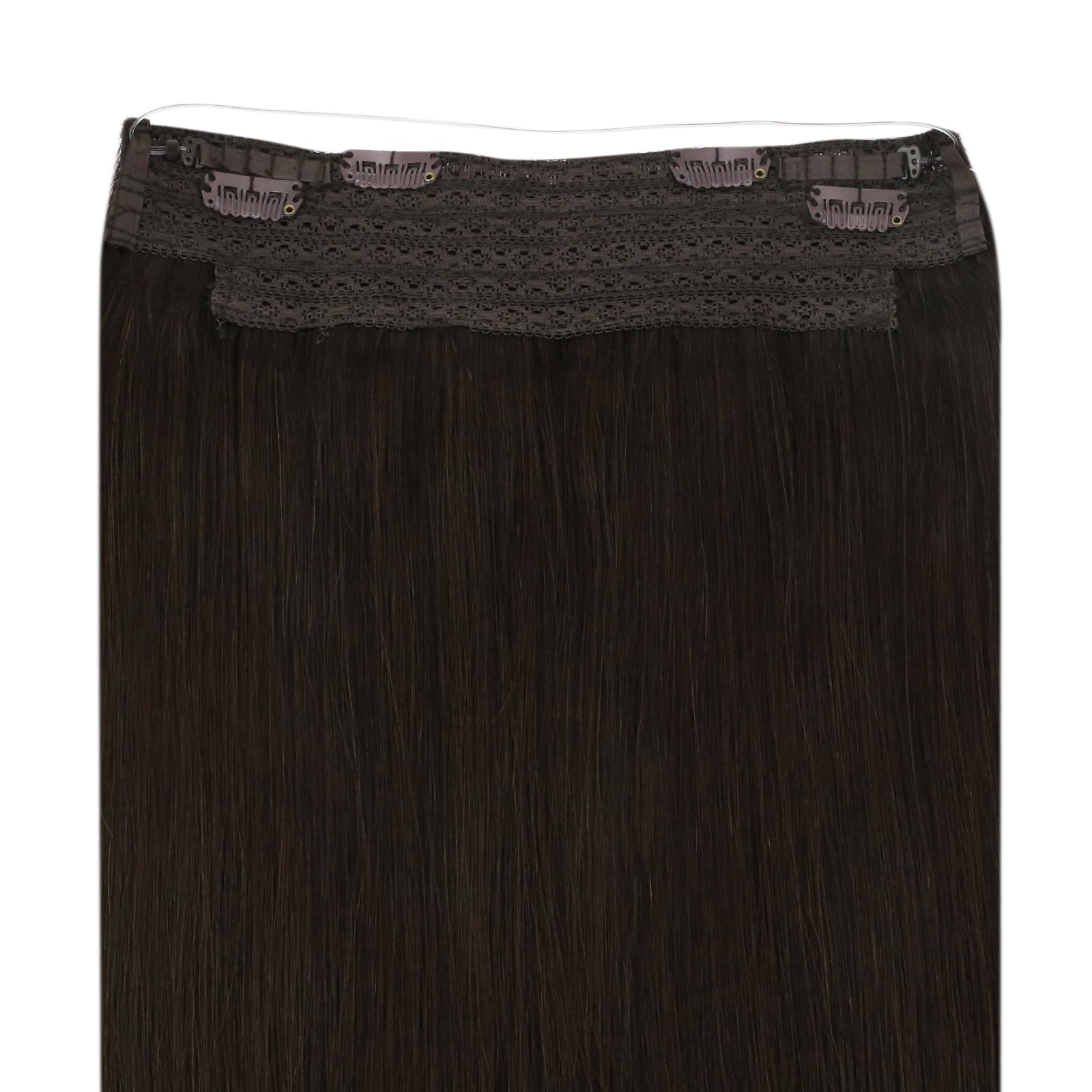 YoungSee Wire Hair Extensions Brown Human Hair Wire Extensions Darkest Brown Blend Naturally One Piece Hair Extensions Real Human Hair Silky Straight 80G 16Inch — view 9