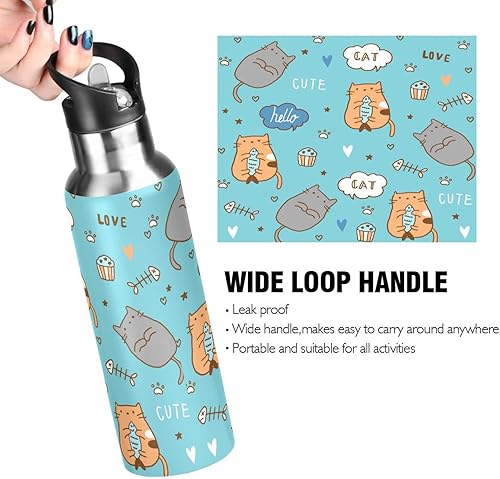 Miniatura 4 de Funny Cat - Botella de agua deportiva de acero inoxidable con tapa de pajilla, sin BPA, termo de aislamiento al vacío de 32 onzas, reutilizable, a