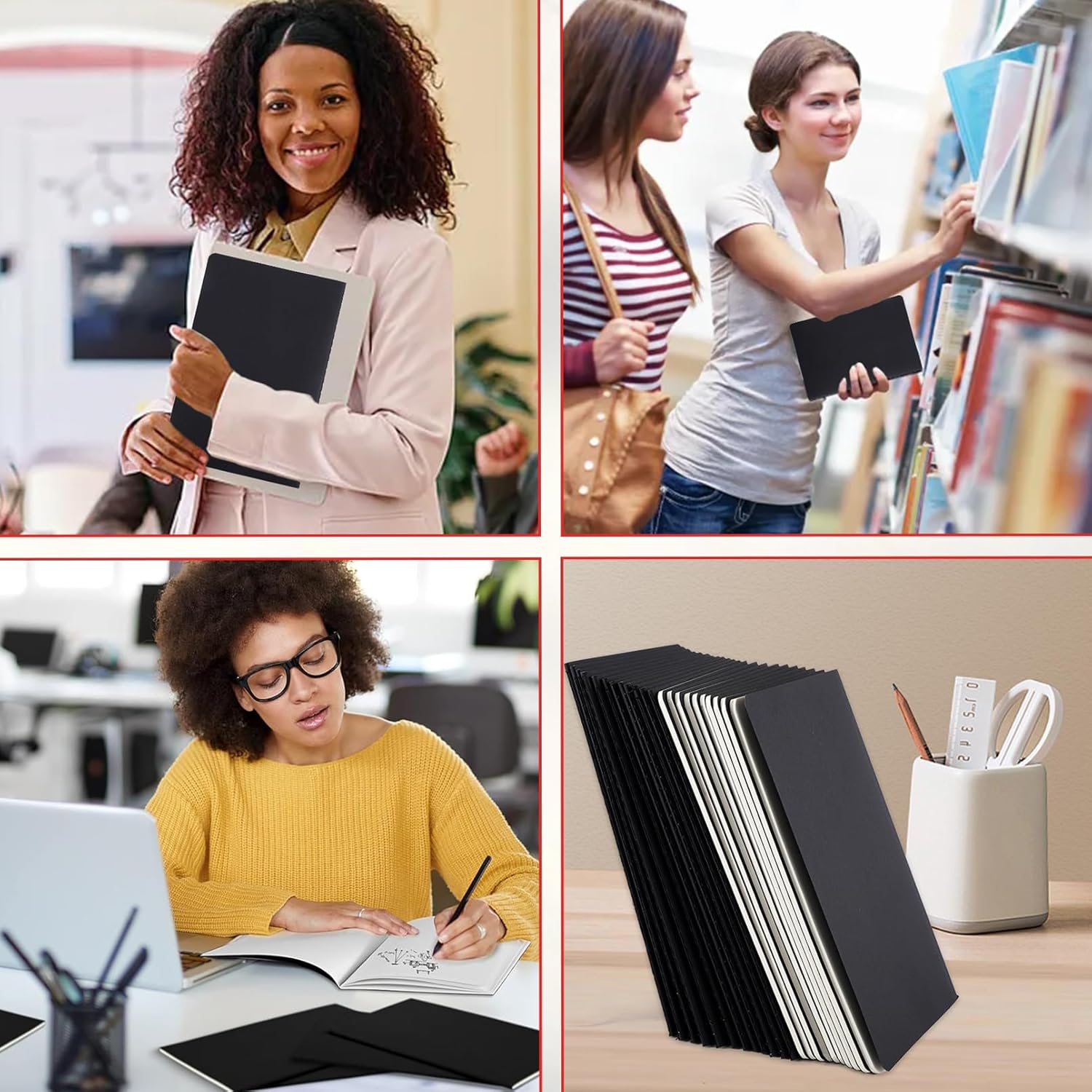 50 Pack Kraft Notebooks, A5 Lined Journal, Black Cover College Ruled Travel Notebook, 5.5x8.3 inch, 60 Pages/30 Sheets