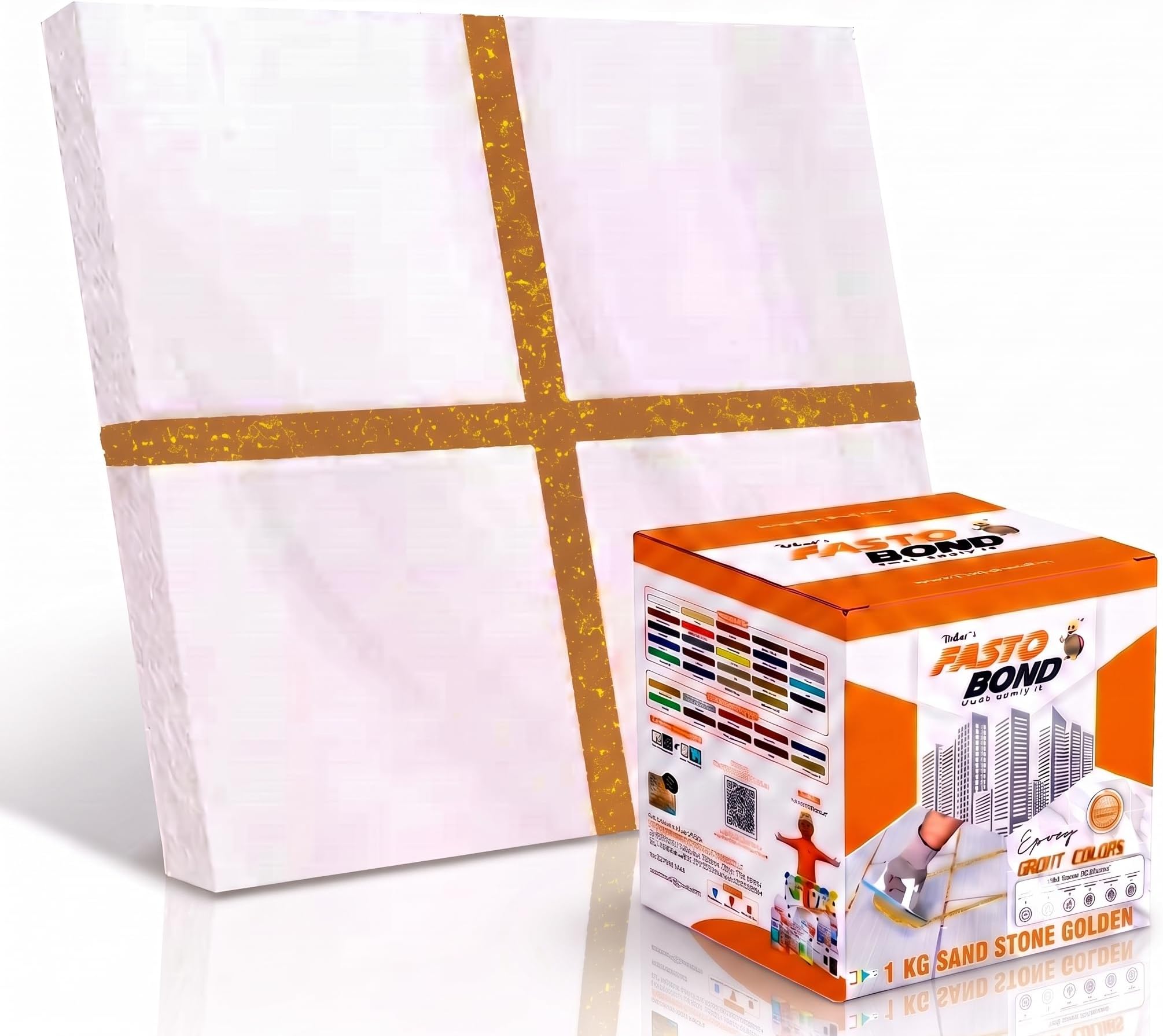 Resin Epoxy Grout - 1 Kg-3 Kg & 5 Kg - Goldan_ Glitter-Sparkle Colors Tile Grout_Fastobond | 3 Components Only | Premixed Glitter For Uniform Finish (1 Kg, Sand Stone Golden), 1 Bucket