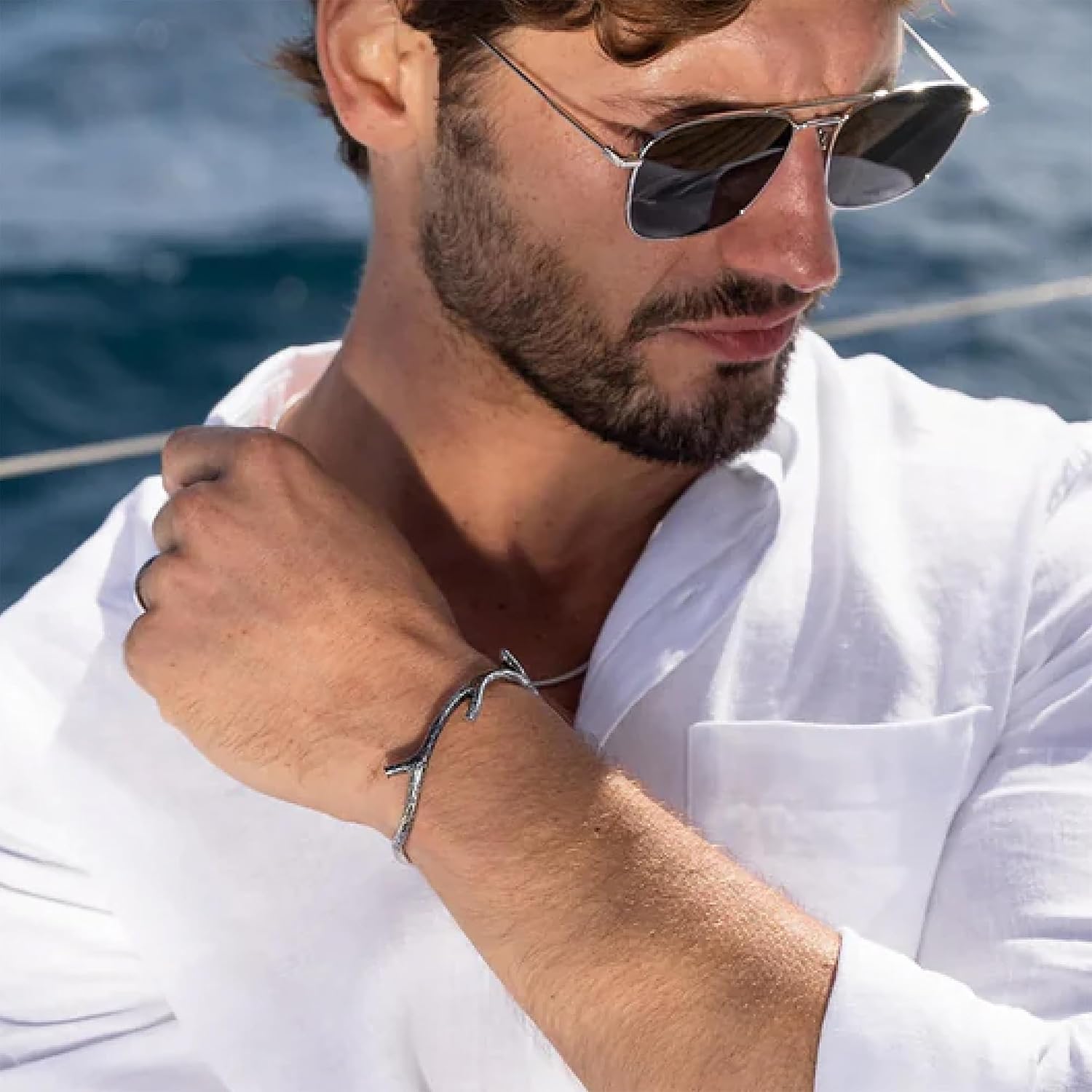 Elegatto Organica Premium Sterling Silver Cuff Bracelet form Men | Nature-Inspired Textured Stainless Steel Design | Men's Designer Jewelry Bracelets