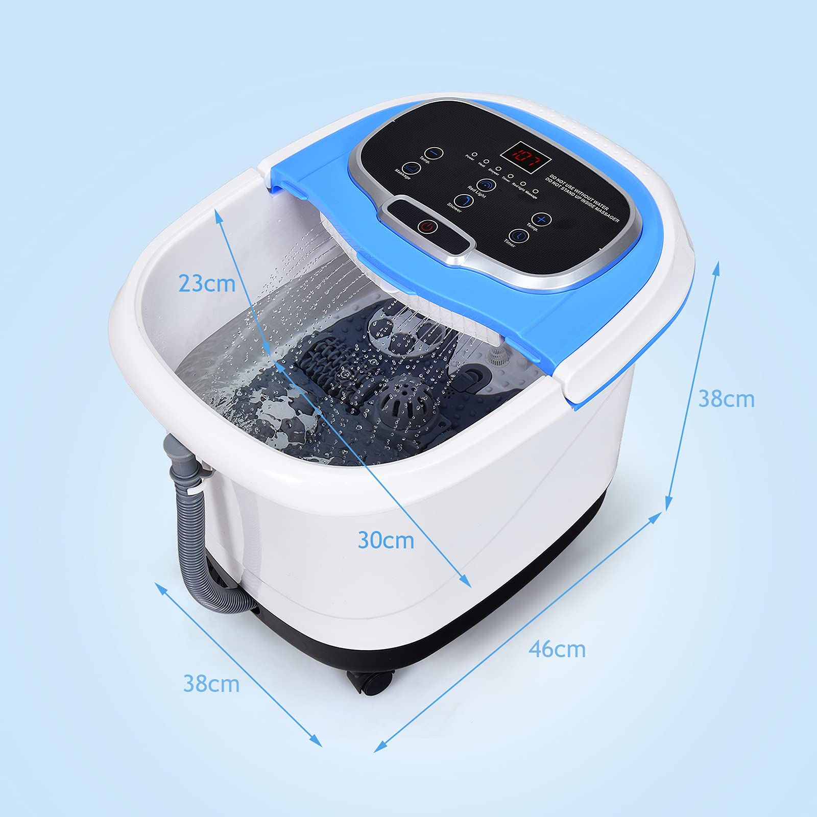 DREAMADE Fußwanne Elektrisch, Fußbad mit Massagefunktion, Fußbadewanne auf Rollen, Fußmassagegerät mit Dusche- und Heizfunktionen, 10-60min Timer/35-48℃ Einstellbar (Blau)