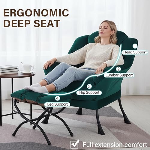 Miniatura 309 de Welnow Silla Lazy con otomana, moderna silla de descanso con reposabrazos y un bolsillo lateral, sillón para sofá de ocio, sillón de lectura