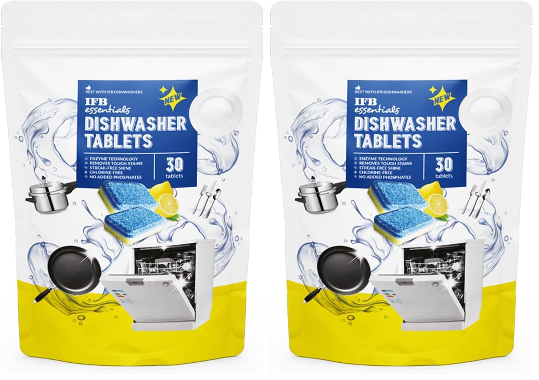 IFB Essentials Dishwasher Tablets, Yellow, Small 30 tablets (Pack of 2)-picture-10