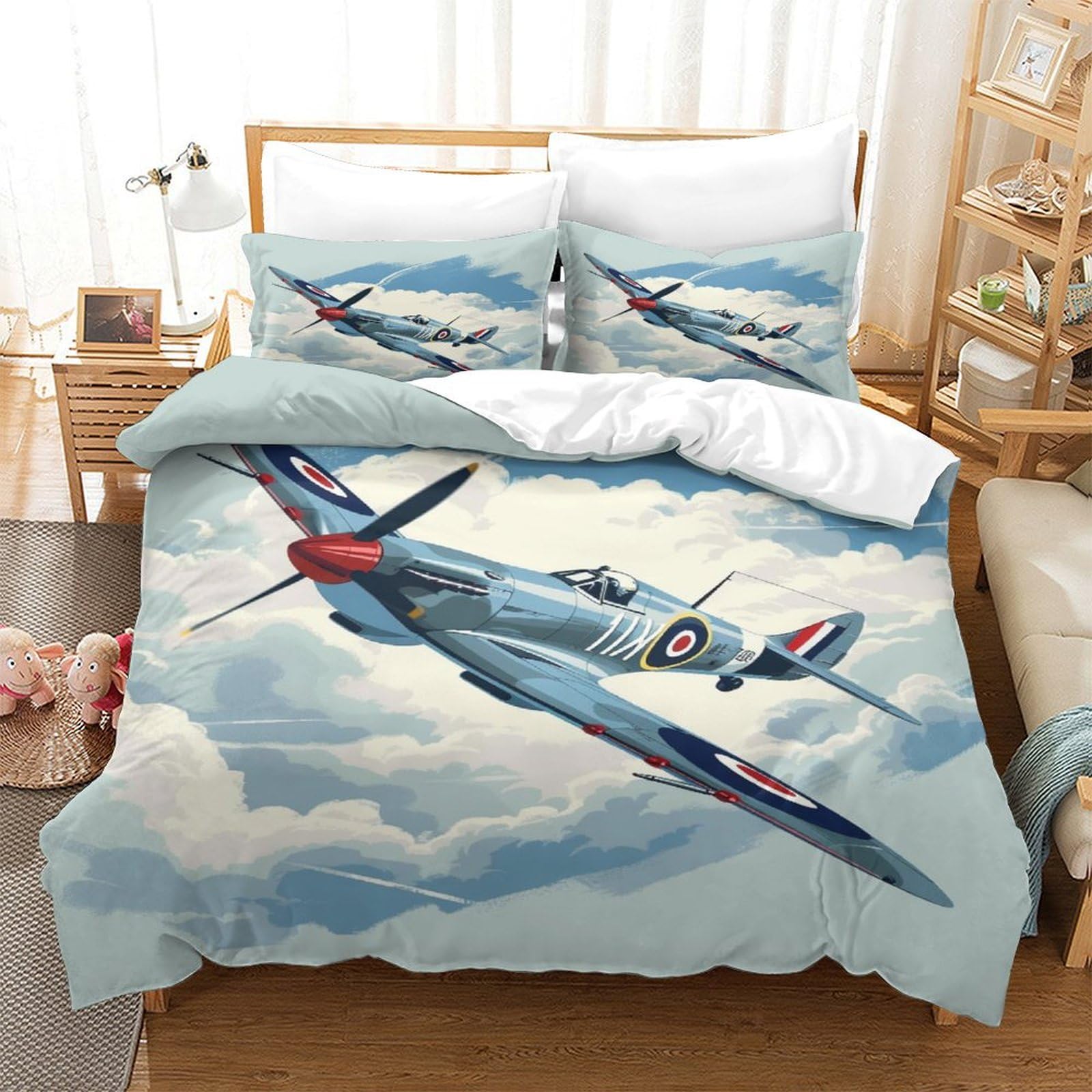 P1s9u7w5y Aircraft-7 3D Printed Aviation Microfiber 3Pcs Cloudy Sky Duvet Cover Set Airplane Bedding Set King（220X240cm）
