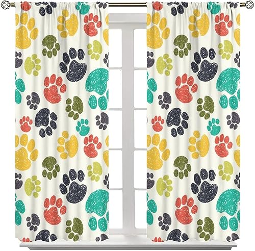 Miniatura 49 de Cortinas opacas con estampado de patas de perro, estampado de patas de perro y huesos, tratamiento de ventana, cortinas con aislamiento térmico