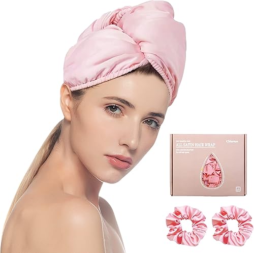 Chloven Toalla de satén para el cabello, envoltura de seda satinada para dormir, toallas grandes para envolver el cabello con coleteros, toalla de