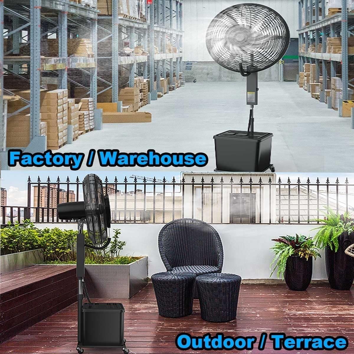 Heavy Duty Industrial Misting Fan High Velocity Movement 3 Speed Air Fan; Pedestal Fan with 11 Gallon Water Tank Commercial Ventilation Fan 90° Oscillation