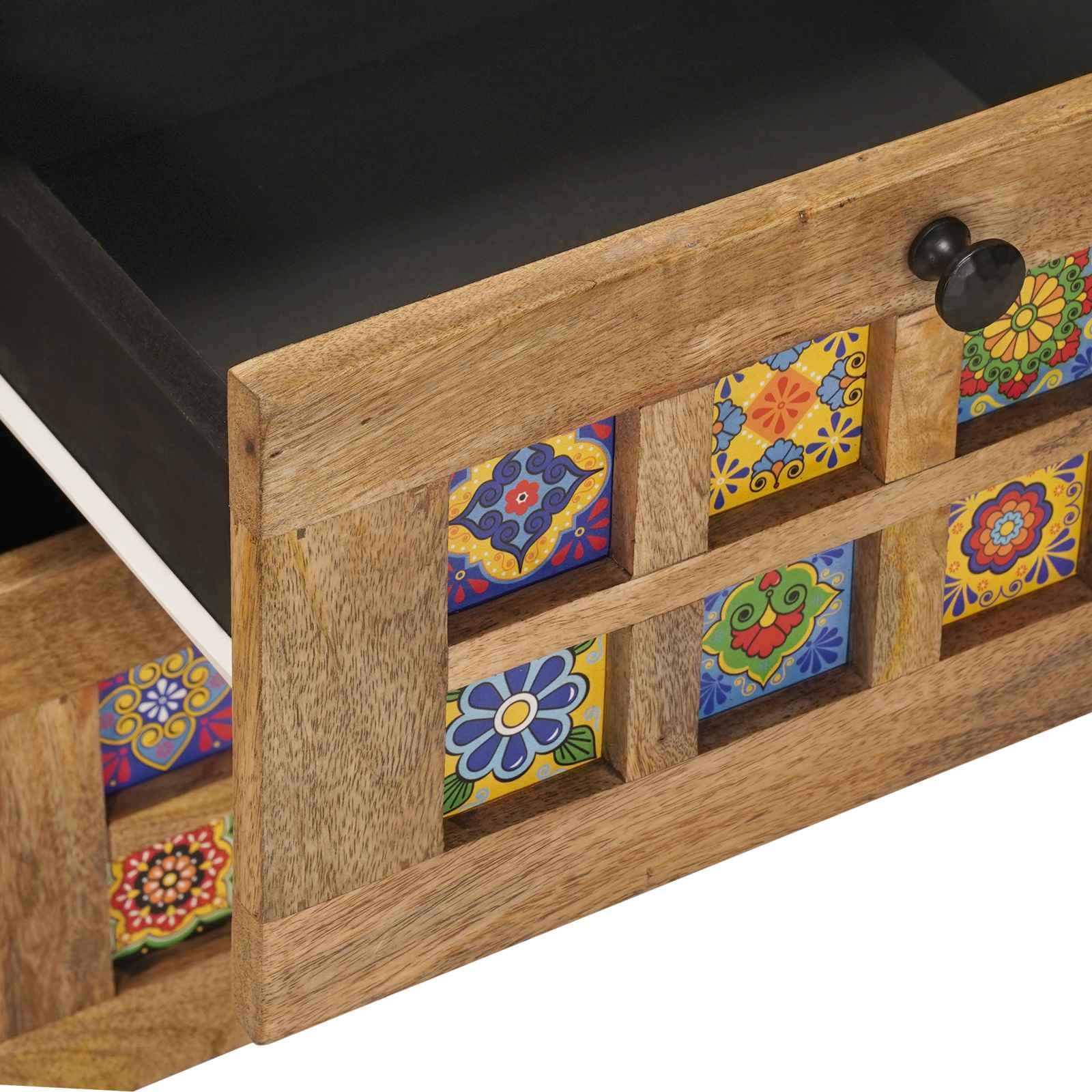 Sideboard mit Schubladen aus Massivholz Mango Natur 40 x 33 x 75 cm, modernes Lowboard und Medienmöbel für Wohnzimmer, TV, HiFi Rack, mit Stauraum für DVDs, Blu Ray, Vinyl und Gaming Zubehör
