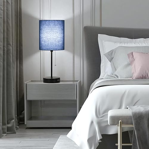 Miniatura 30 de Juego de 2 lámparas de mesa de 17.3 pulgadas con 2 salidas USB y CA, lámparas de mesita de noche para dormitorio, sala de estar, habitación