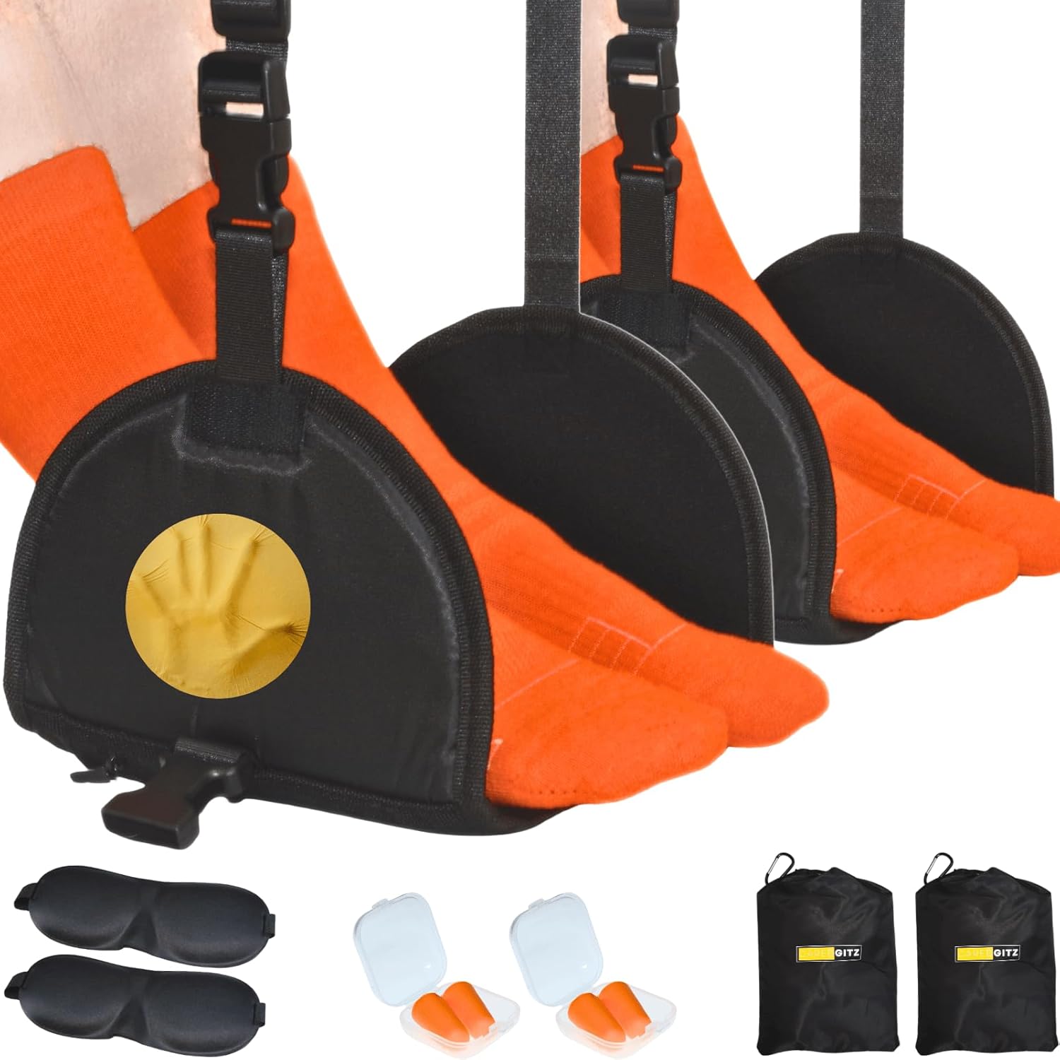 Airplane Foot Hammock 2-Pack, Leg Hammock for Airplane Travel with Rigid Base, Foot Sling for Plane Traveling with Memory Foam, Feet Rest for Long Flight, Travel Leg Rest, Footrest for Kids